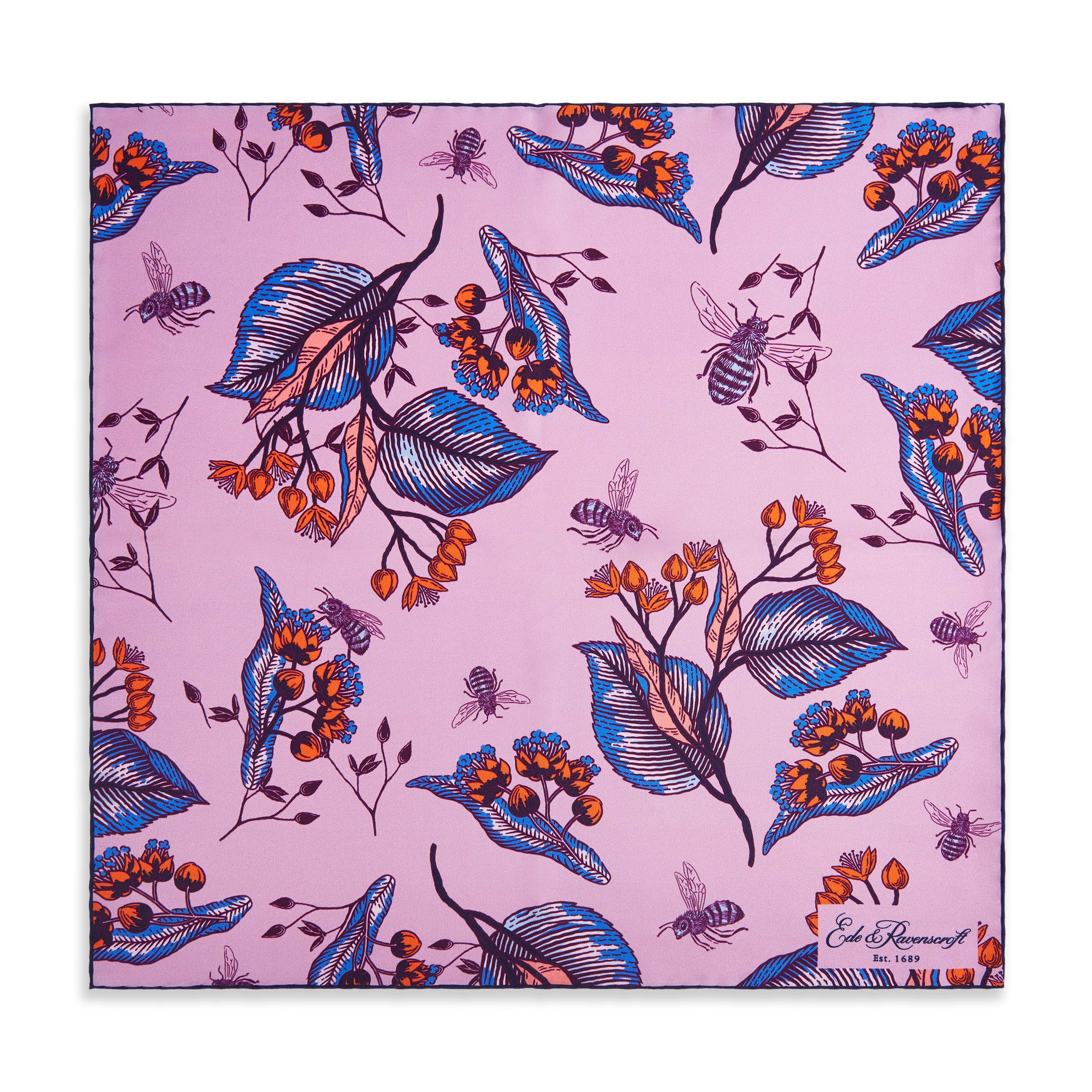 Elegant Lilac Small Foliage Bee Silk Pocket Square - Premium Men's Fashion Accessory for Weddings, Business Meetings & Formal Events