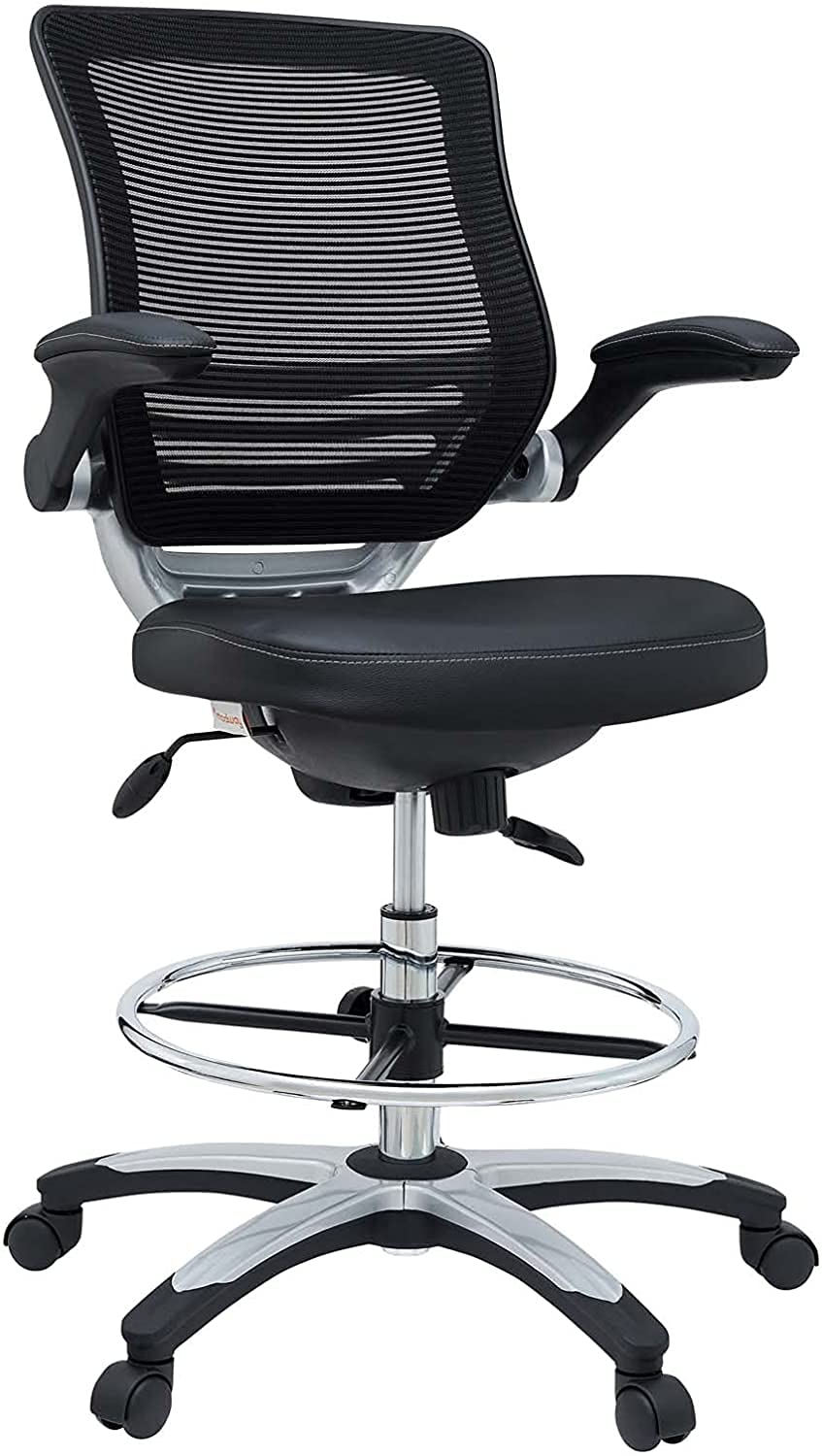 Modway Edge Drafting Chair - Adjustable Height Office Chair with Flip-Up Arms, Ergonomic Support for Reception Desk, Home Office & Studio - Black