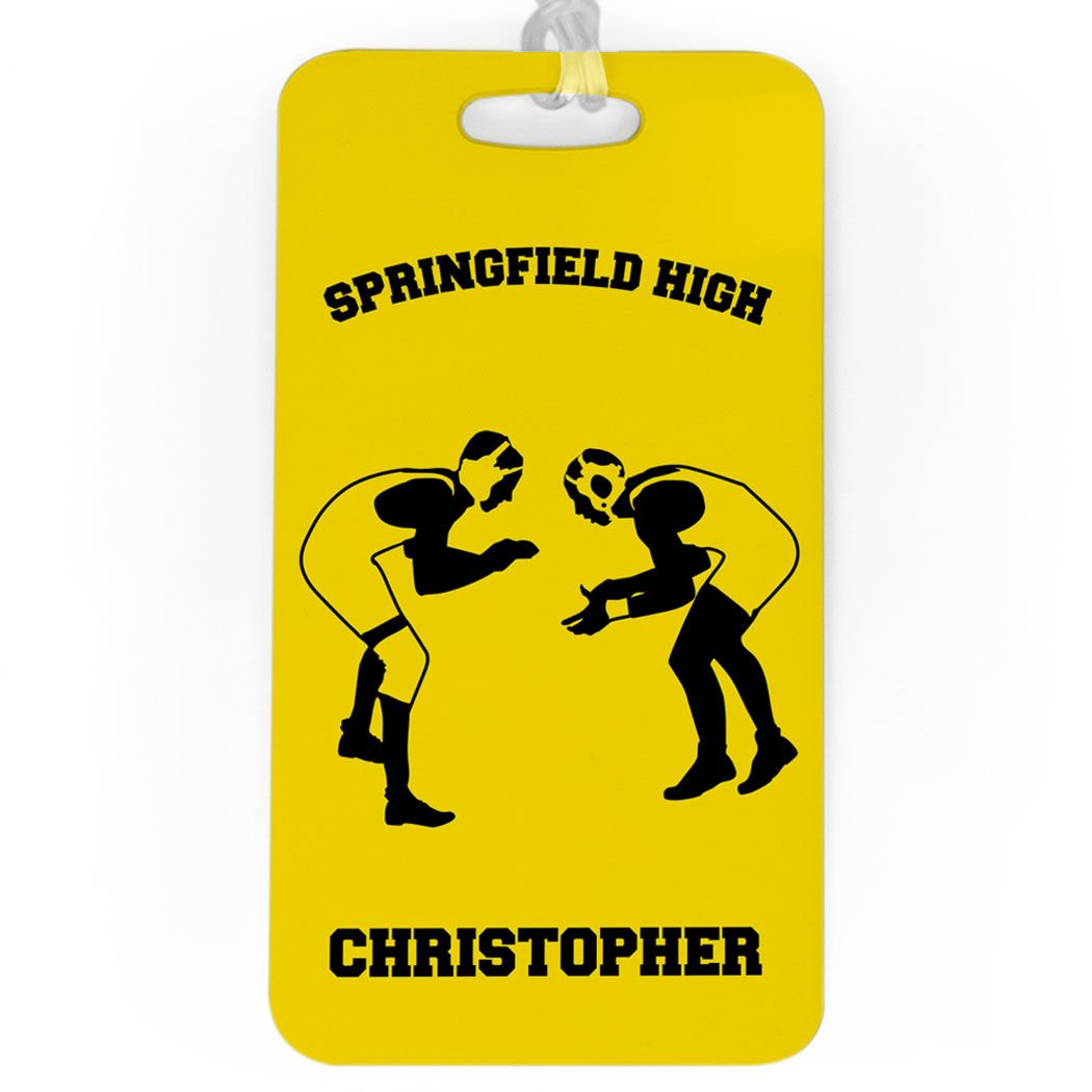 Personalized Wrestling Team Luggage Tag - Large Yellow & Black Bag Tag for Wrestlers | Durable Standard Lines on Back | Perfect for Travel, Gyms & Wrestling Tournaments