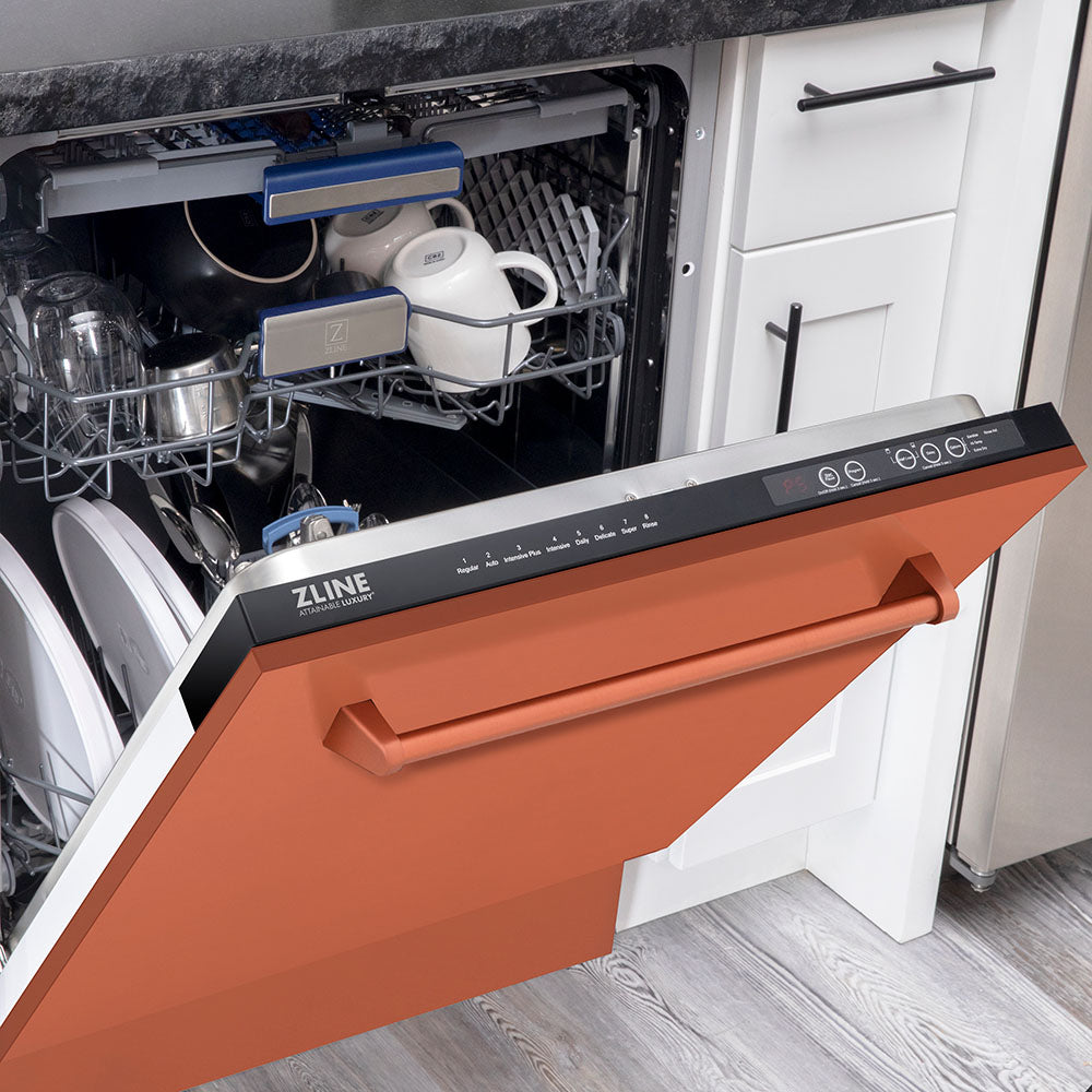 ZLINE 24 Inch Tallac Series 3rd Rack Tall Tub Dishwasher in Copper with Stainless Steel Tub - 51dBa Ultra Quiet (DWV C 24) | Perfect for Small Kitchens, Apartments & Energy-Efficient Homes