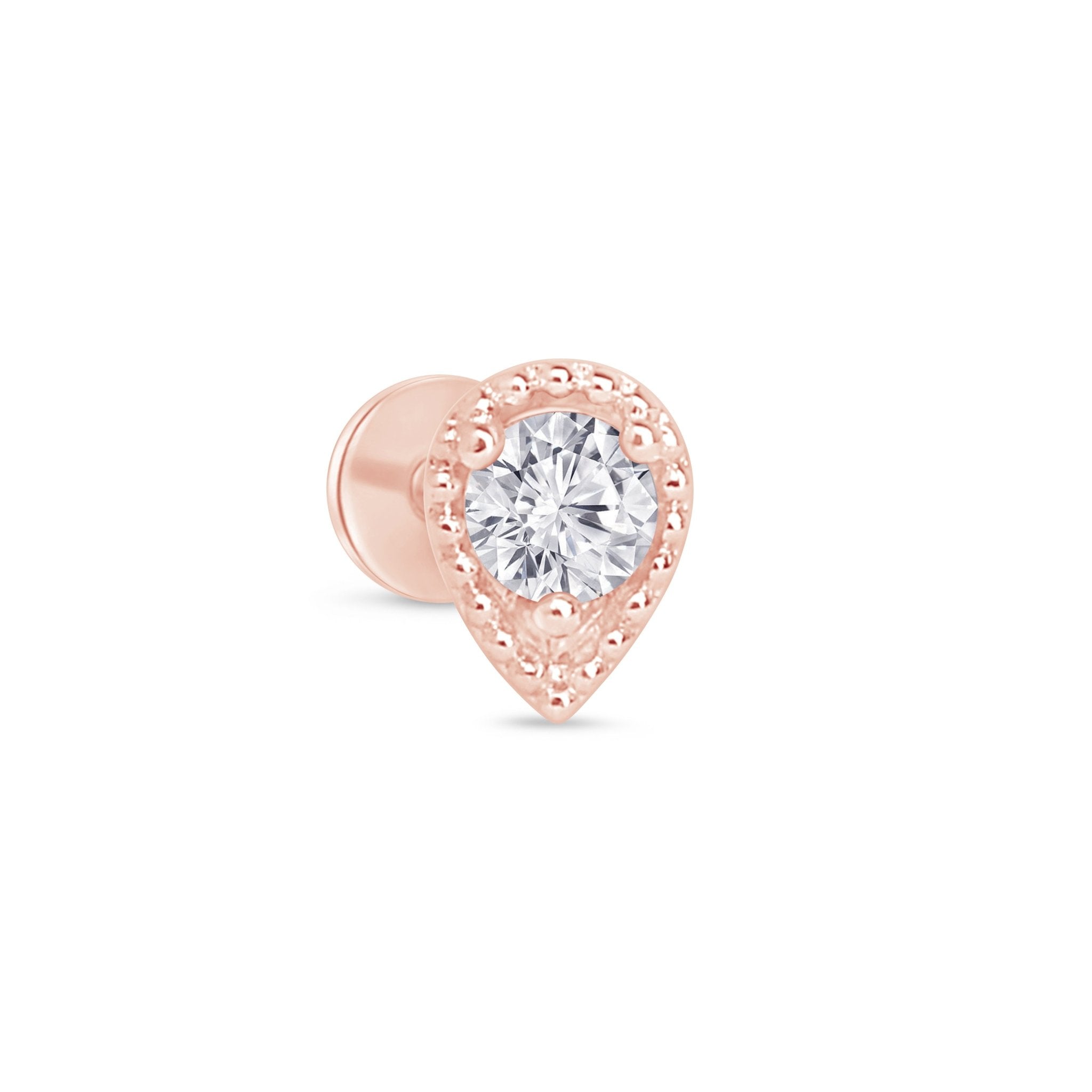 14k Rose Gold Diamond Drop Flat Back Stud Earrings - Elegant & Dainty Jewelry for Women - Perfect for Everyday Wear, Parties & Special Occasions
