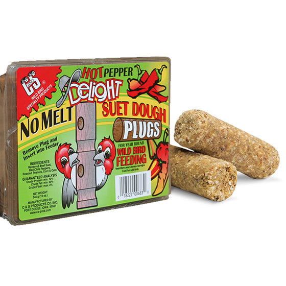 Hot Pepper Delight Suet Plugs - 12 Pack | High Energy Bird Food for Wild Birds | Perfect for Woodpeckers, Nuthatches & Backyard Bird Feeding