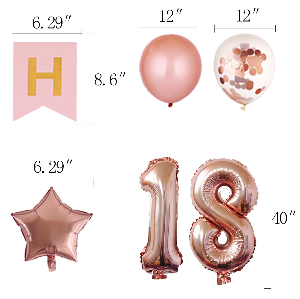 18th Birthday Party Decorations Kit - Happy Birthday Banner, Number 18 Balloons & Rose Gold Party Supplies | Perfect for Sweet 16, Milestone Celebrations & Adult Birthday Party Decor