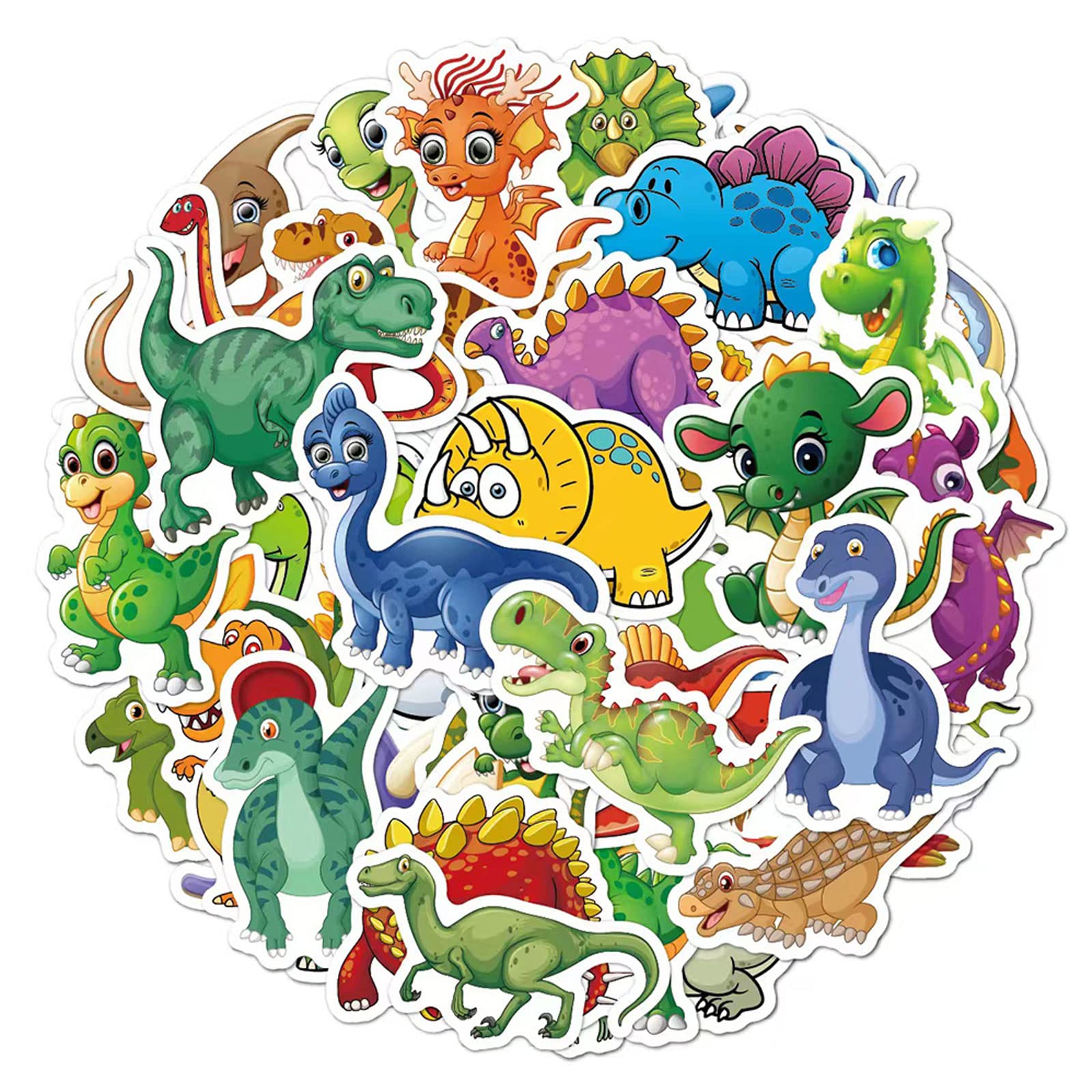 Dinosaur Stickers for Kids - 50 Pack Waterproof Vinyl Decals for Water Bottles, Cars, Laptops, Scrapbooks & Luggage - Cute Cartoon Stickers for Adults, Teens & Toddlers - Perfect for Party Favors, Holiday Decor & School Supplies