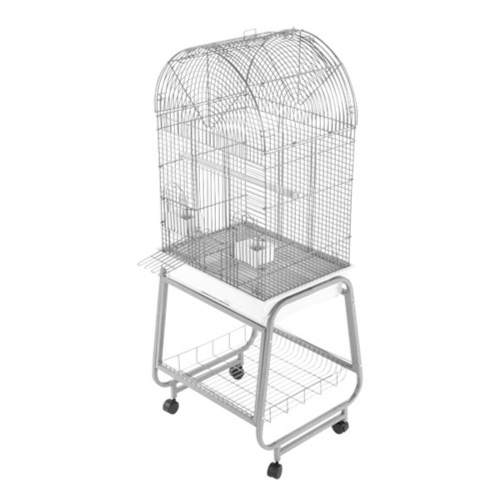 A&E Cage 701 Platinum Opening Dome Top with Plastic Base and Metal Stand - Perfect for Small Birds, Parakeets & Finches - Ideal for Home, Office & Pet Store Use