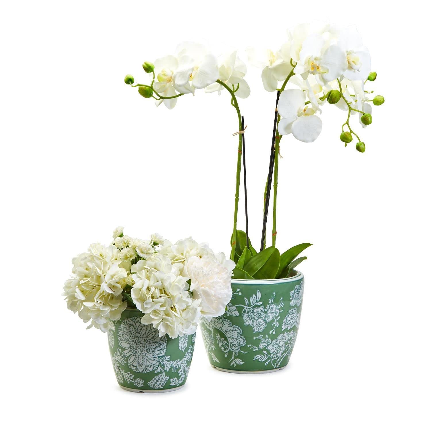 Two's Company Countryside Set of 2 Hand-Painted Ceramic Cachepots & Planters - Perfect for Indoor Plants, Home Decor, and Country Style Gardens