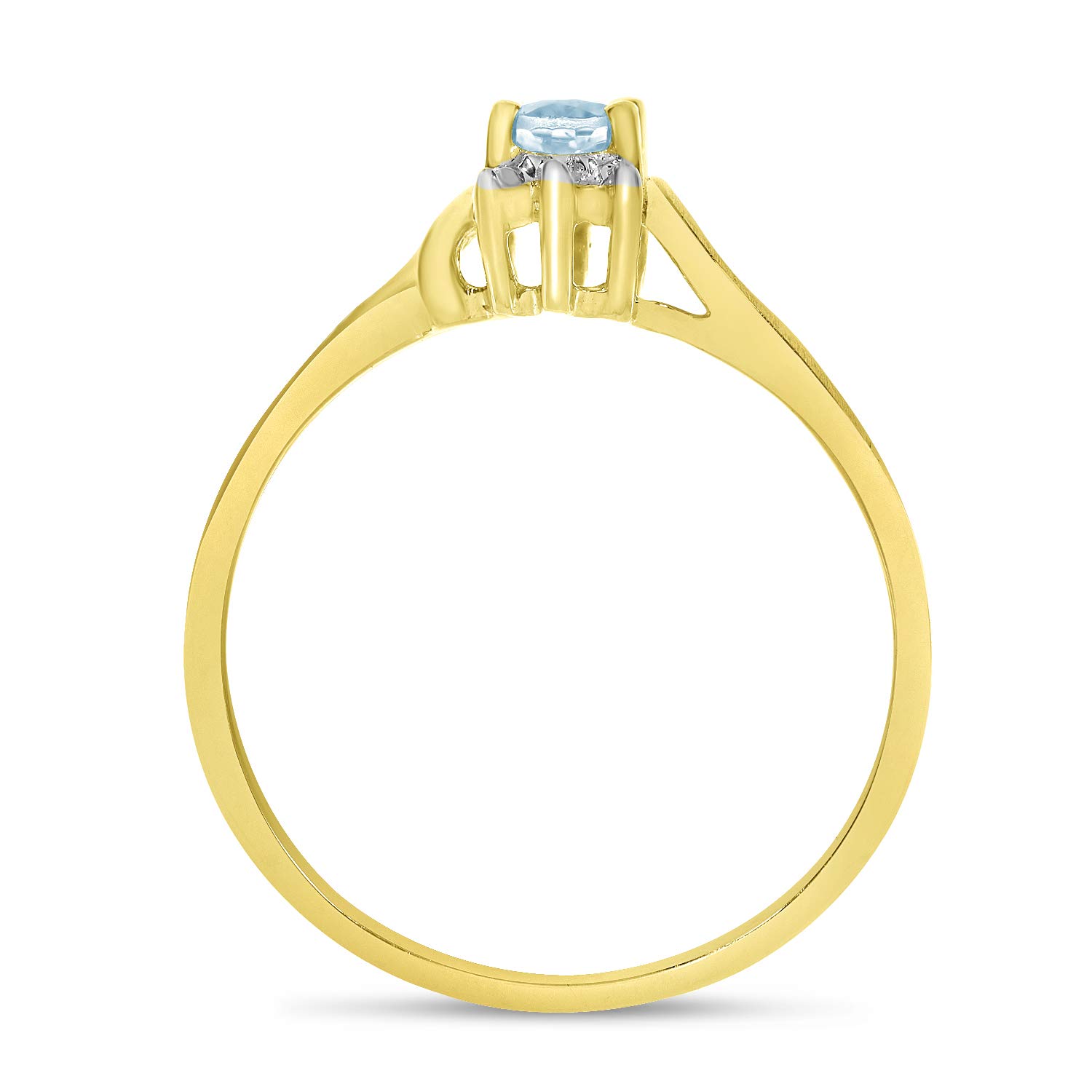14K Yellow Gold Oval Aquamarine & Diamond Ring with Satin Finish - Elegant Engagement, Wedding, Anniversary Jewelry Gift for Women
