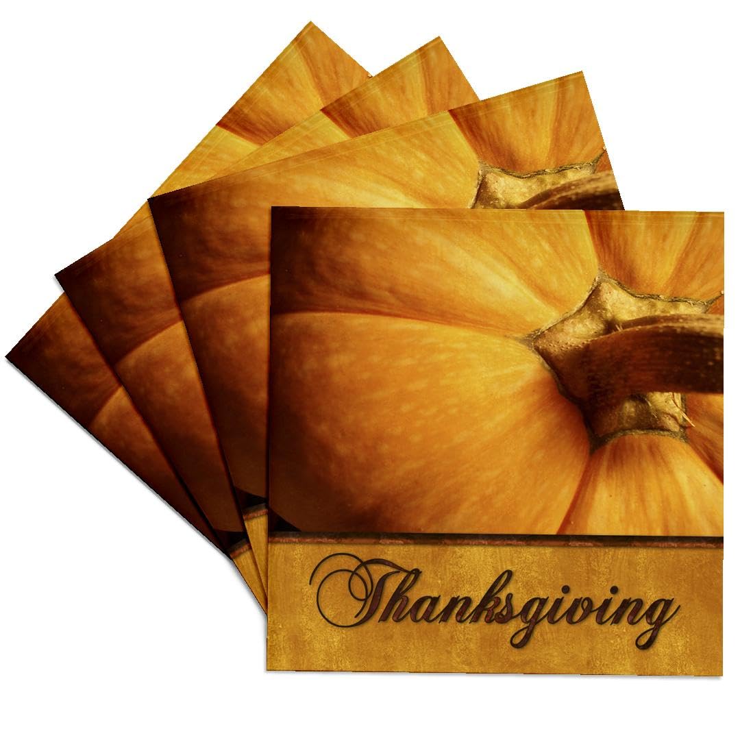 3D Rose Thanksgiving Pumpkin Gold Ceramic Tile Coasters - Set of 4 - Elegant Fall Decor for Home, Office, or Party Use