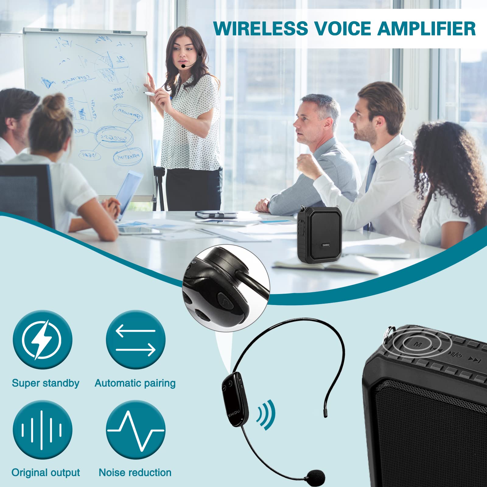 **18W Wireless Voice Amplifier for Teachers - Portable PA System with Bluetooth 5.0 & IPX5 Waterproof, Wireless Headset Mic - Ideal for Classroom, Outdoor Events, Public Speaking & Presentations**
