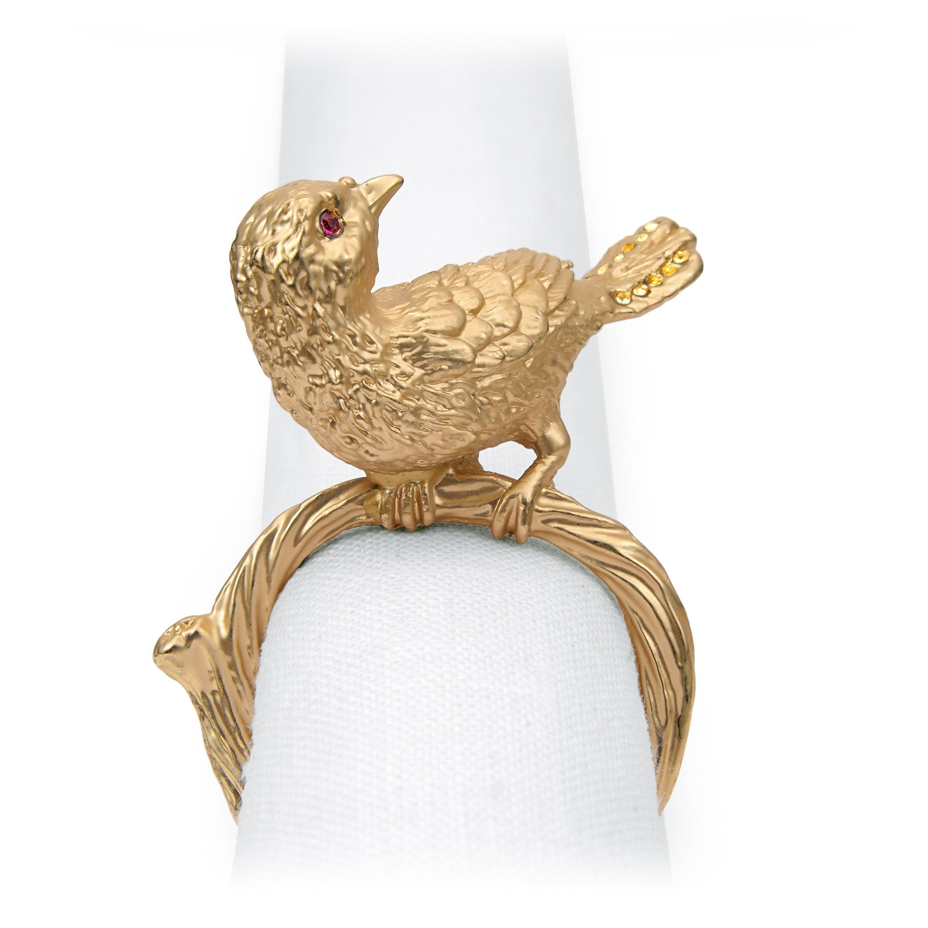 Elegant Bird Napkin Rings Set of 4 - Gold Silver Stainless Steel Dinnerware Accessories for Wedding, Party, Holiday Table Decor