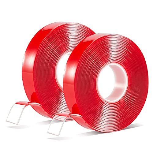 Double Sided Mounting Tape Removable - 1/2 Inch x 10 Feet Heavy Duty Strong Adhesive Clear Acrylic Tape No Residue for Walls, Pictures, Photos, Carpets (2 Pack) - Perfect for Home Decor, Office Organization & DIY Projects