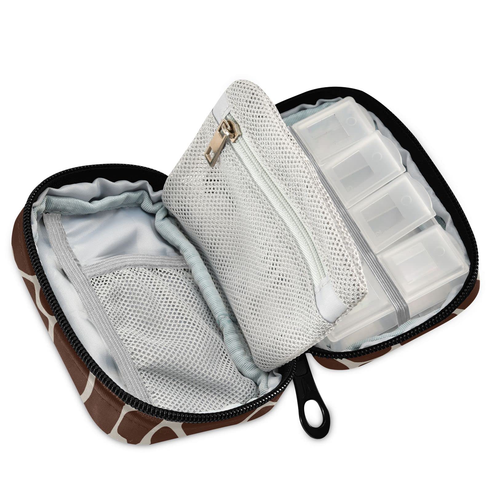 Brown Giraffe Pattern Travel Pill Organizer - Weekly 7-Day Small Pill Case with Compartments, Cute Vitamin & Medication Holder for Home, Office & Travel Use