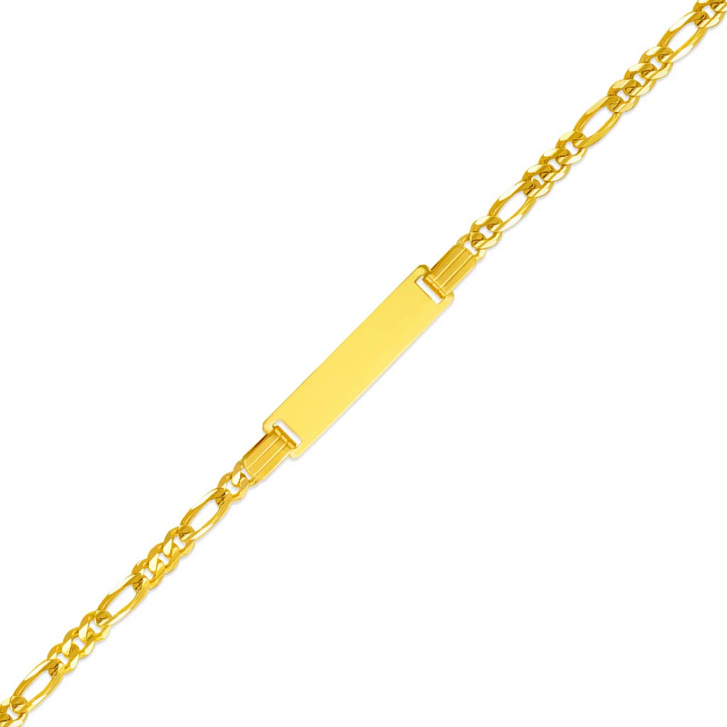 14k Yellow Gold Figaro Concave Bar ID Bracelet - Custom Engraved Name Jewelry Gift for Men & Women - Free Personalization - 6'' Size (80-120 Gauge) - Perfect for Anniversaries, Birthdays & Special Occasions