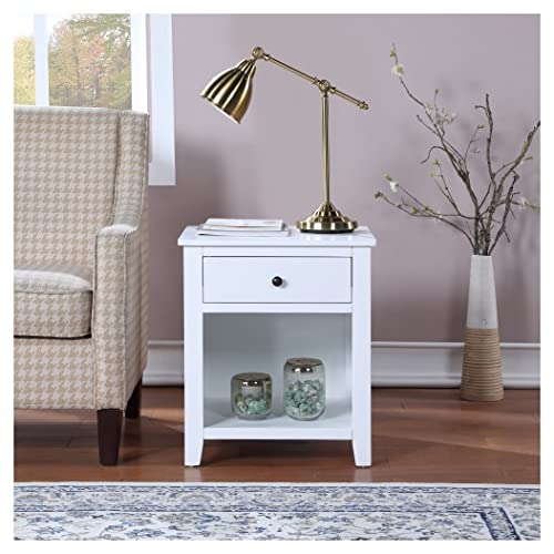 Modern Solid Wood Bedside Table with Drawer - Traditional Design Nightstand for Bedroom, Living Room, or Office
