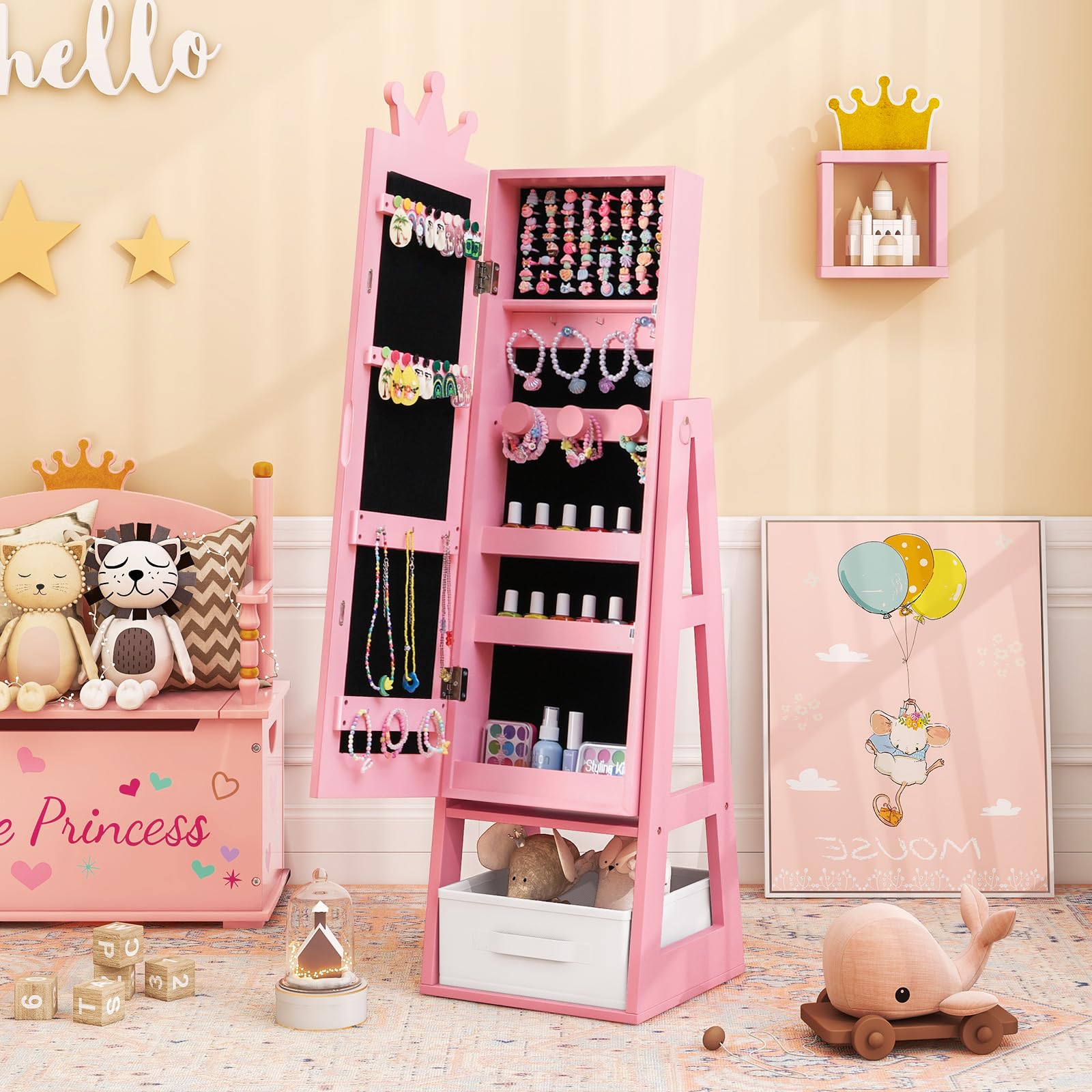 Costzon Kids Jewelry Armoire with Full-Length Mirror - 45.5