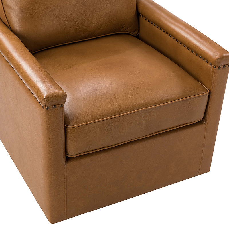 Genuine Leather Swivel Chair with Nailhead Trim - Irene Modern Armchair for Home Office, Living Room & Study - Comfortable Executive Desk Chair for Work & Relaxation