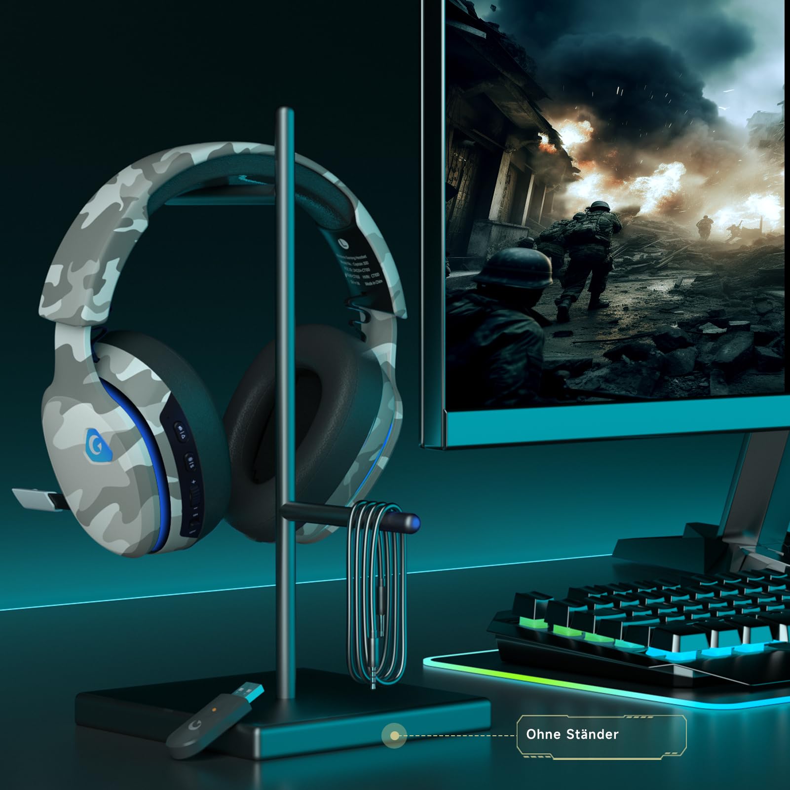 Wireless Gaming Headset for PC/PS4/PS5/Nintendo Switch - 2.4GHz Wireless Headphones with 50mm Drivers, Noise Cancelling Mic & Surround Sound (Camouflage) - Perfect for Competitive Gaming, Streaming & Online Chat
