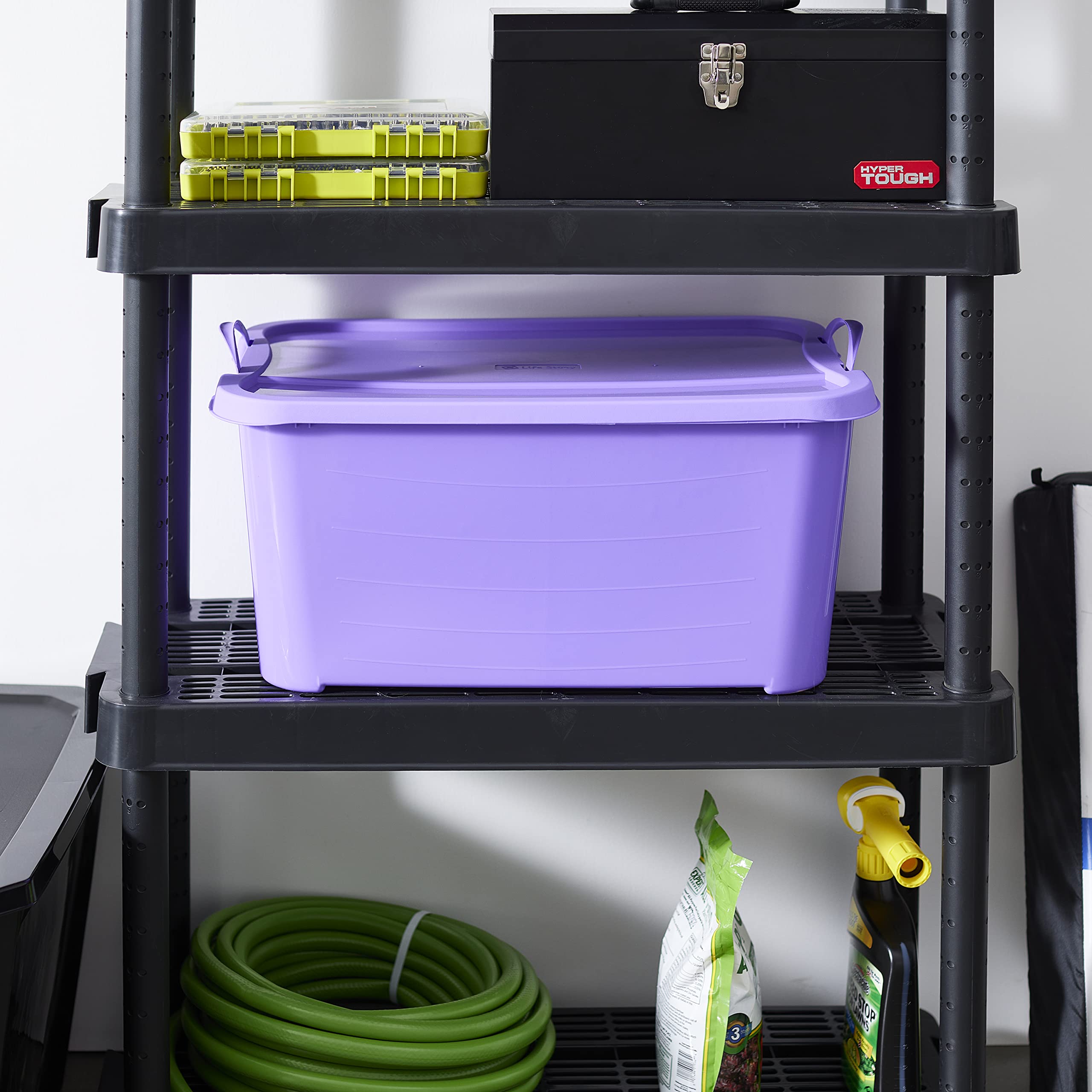 55 Qt Stackable Plastic Storage Bins with Lids - 12 Pack Purple for Organizing Closet, Pantry & Garage | Durable Clear Containers for Home Organization