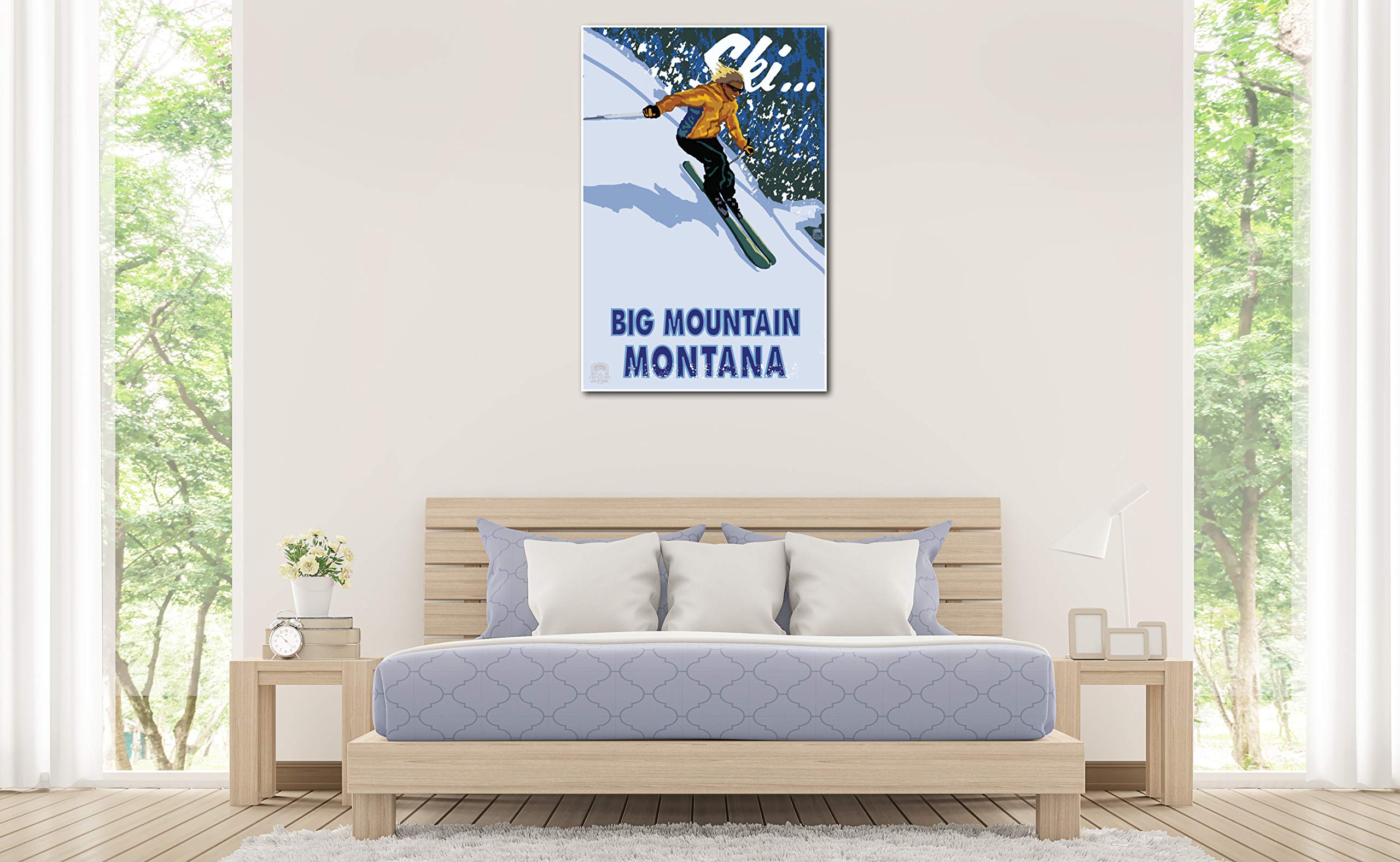 Big Mountain Downhill Skier Giclee Art Print Poster - 30x45 Inches - Premium Travel Artwork by Paul A. Lanquist - Perfect for Ski Lodge, Home Office & Mountain Cabin Decor