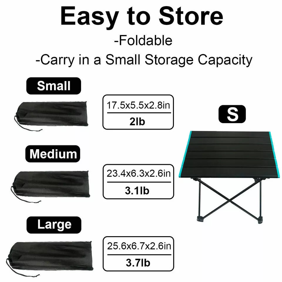 Portable Lightweight Aluminum Folding Camping Table with Carry Bag - Perfect for Outdoor Picnics, Beach Trips, Backpacking & Tailgating Parties