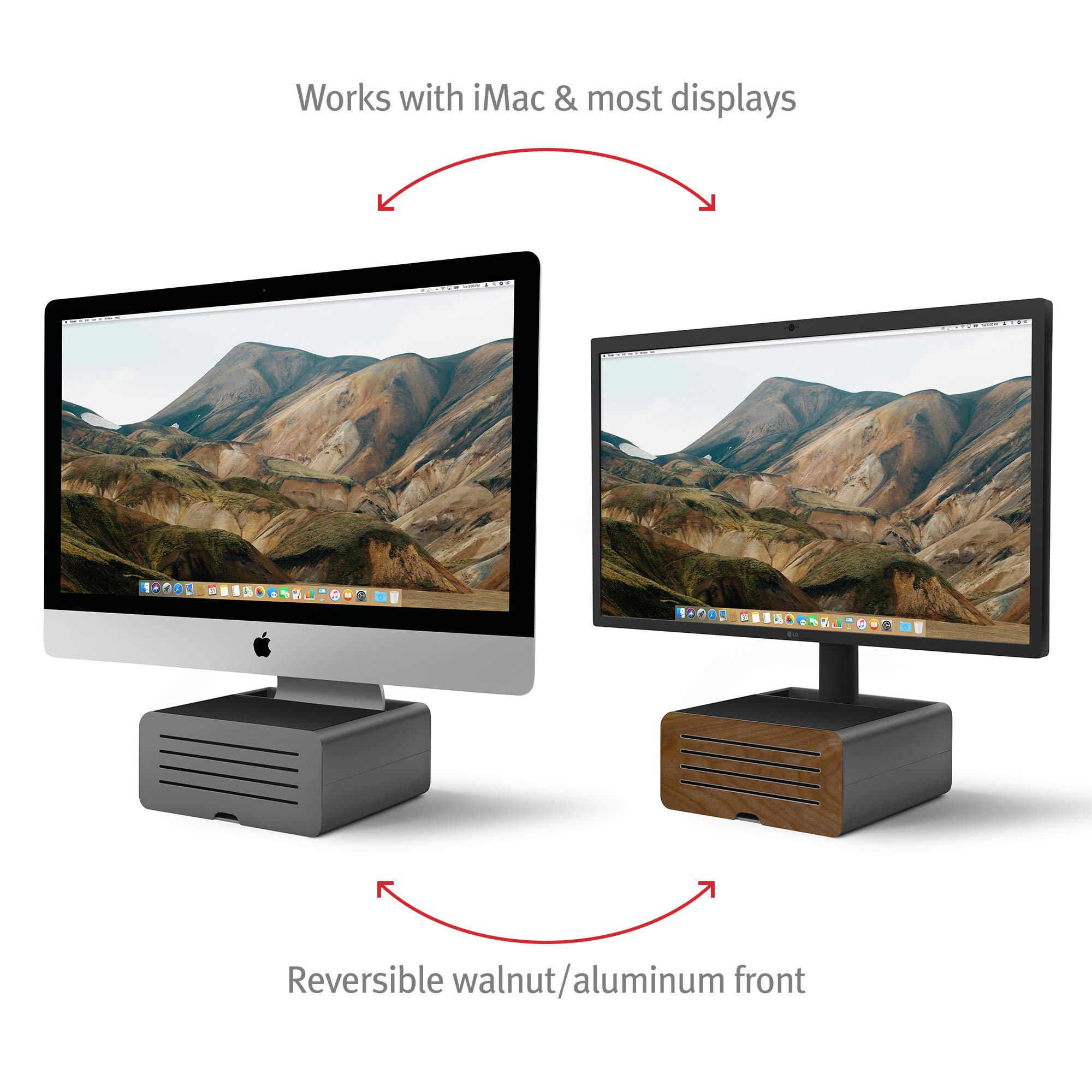 Twelve South HiRise Pro Adjustable Stand for iMac, Monitors & Displays - Height Adjustable with Storage, Reversible Front & Leather Inlay - Perfect for Home Office & Workspace Organization