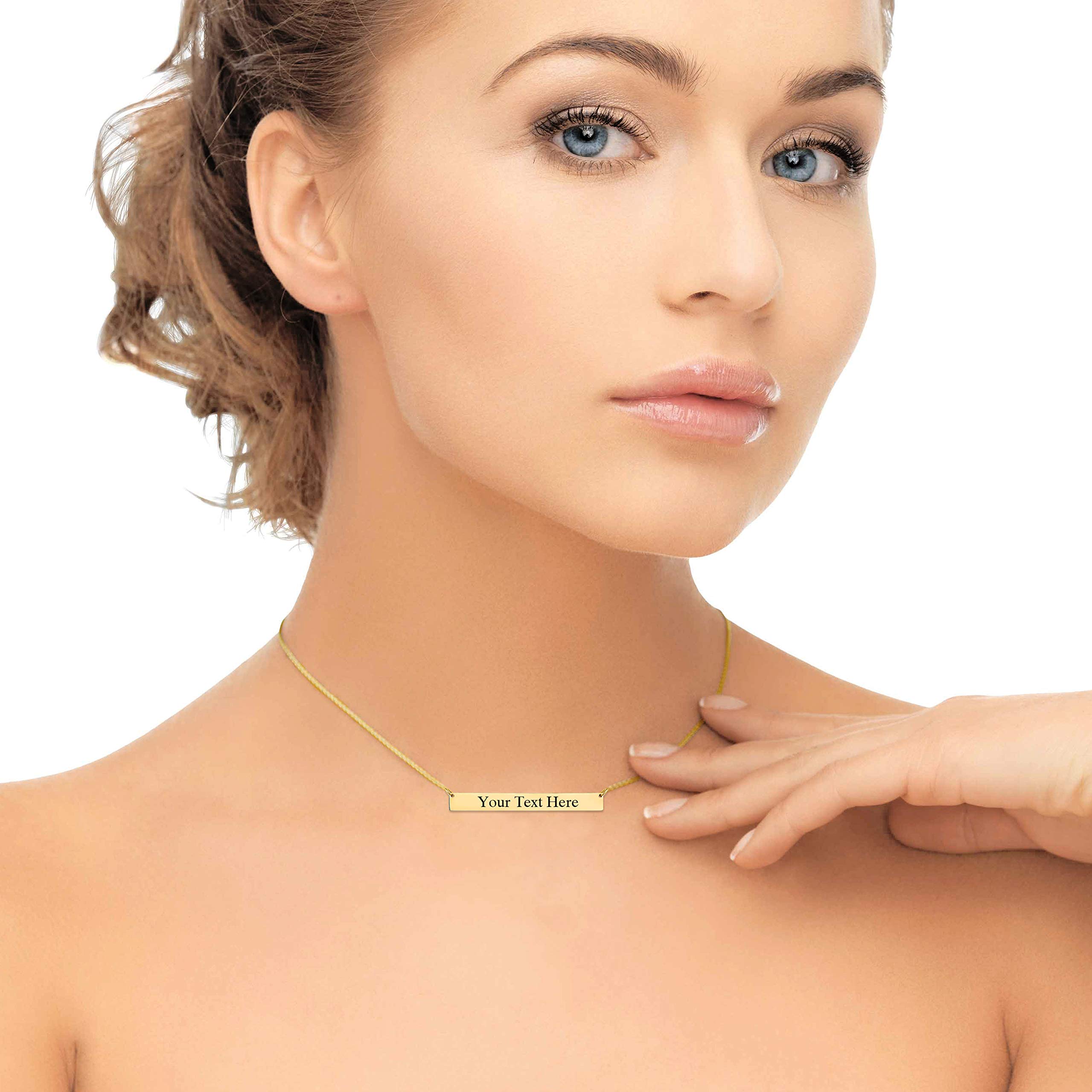 18K Gold Plated Engravable Name Bar Necklace - Personalized Custom Name or Blessings Pendant Jewelry for Women, Gift for Her, Birthday, Anniversary, Valentine's Day