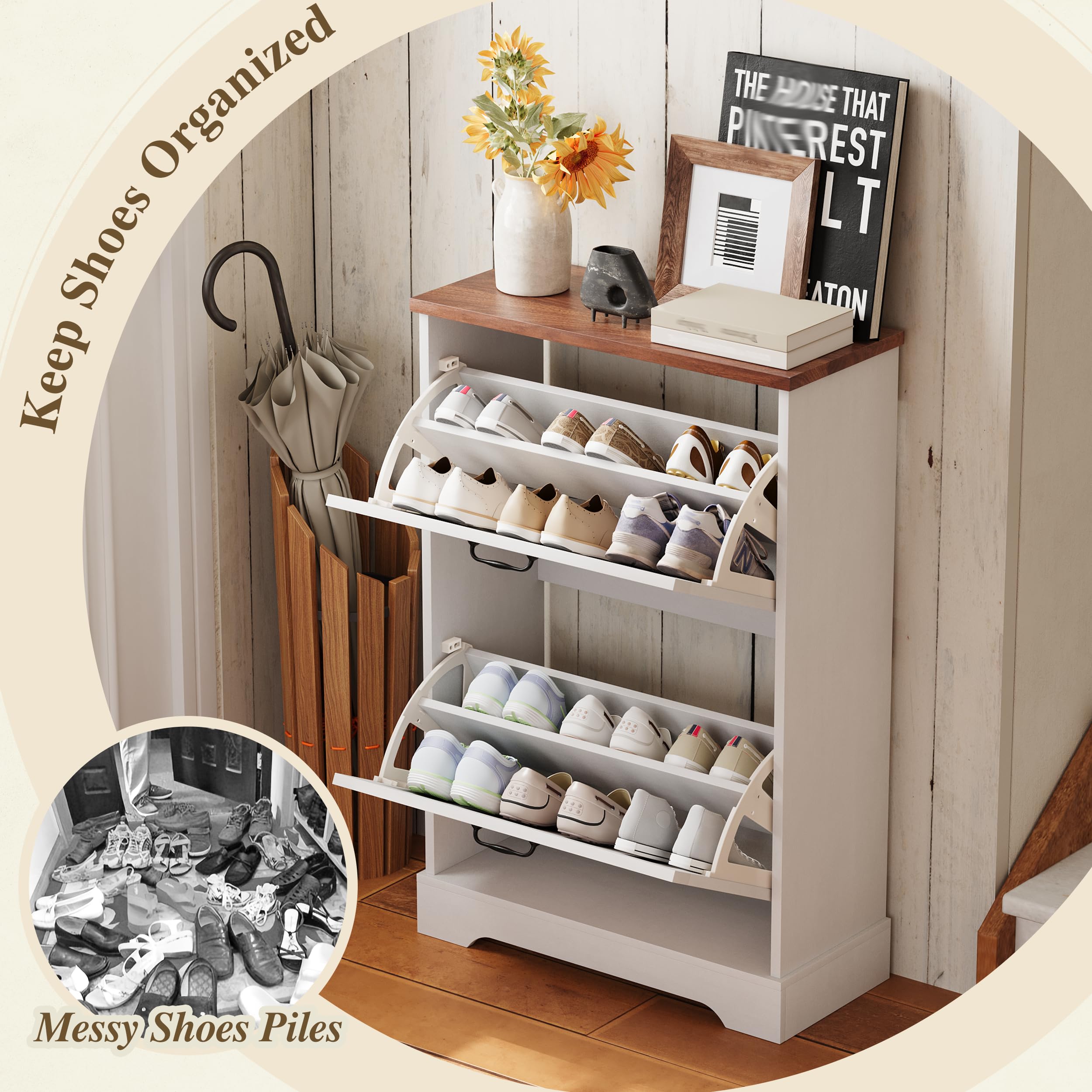 Farmhouse Shoe Cabinet with Barn Door - Rustic Entryway Storage for Small Spaces