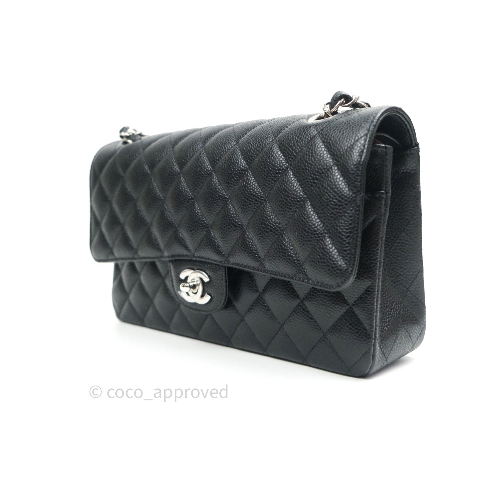 Chanel Classic M/L Medium Double Flap Bag Black Caviar Silver Hardware - Luxury Designer Handbag for Women, Perfect for Work, Evening Events & Special Occasions