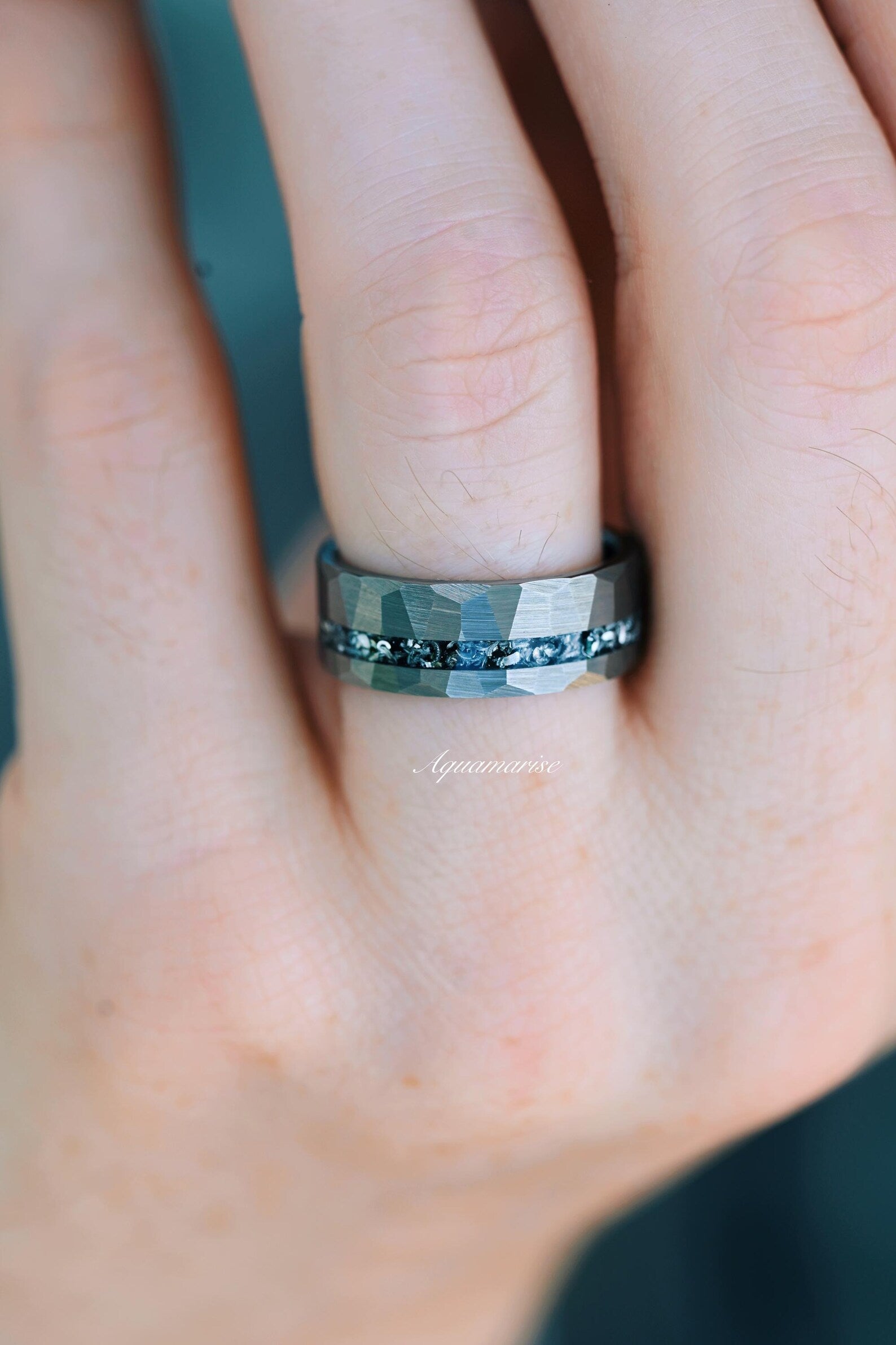**Herkimer Diamond & Meteorite Couples Ring – Galaxy Salt and Pepper Wedding Band for Men & Women – Unique Matching Promise Rings for Anniversaries, Engagements & Special Occasions**