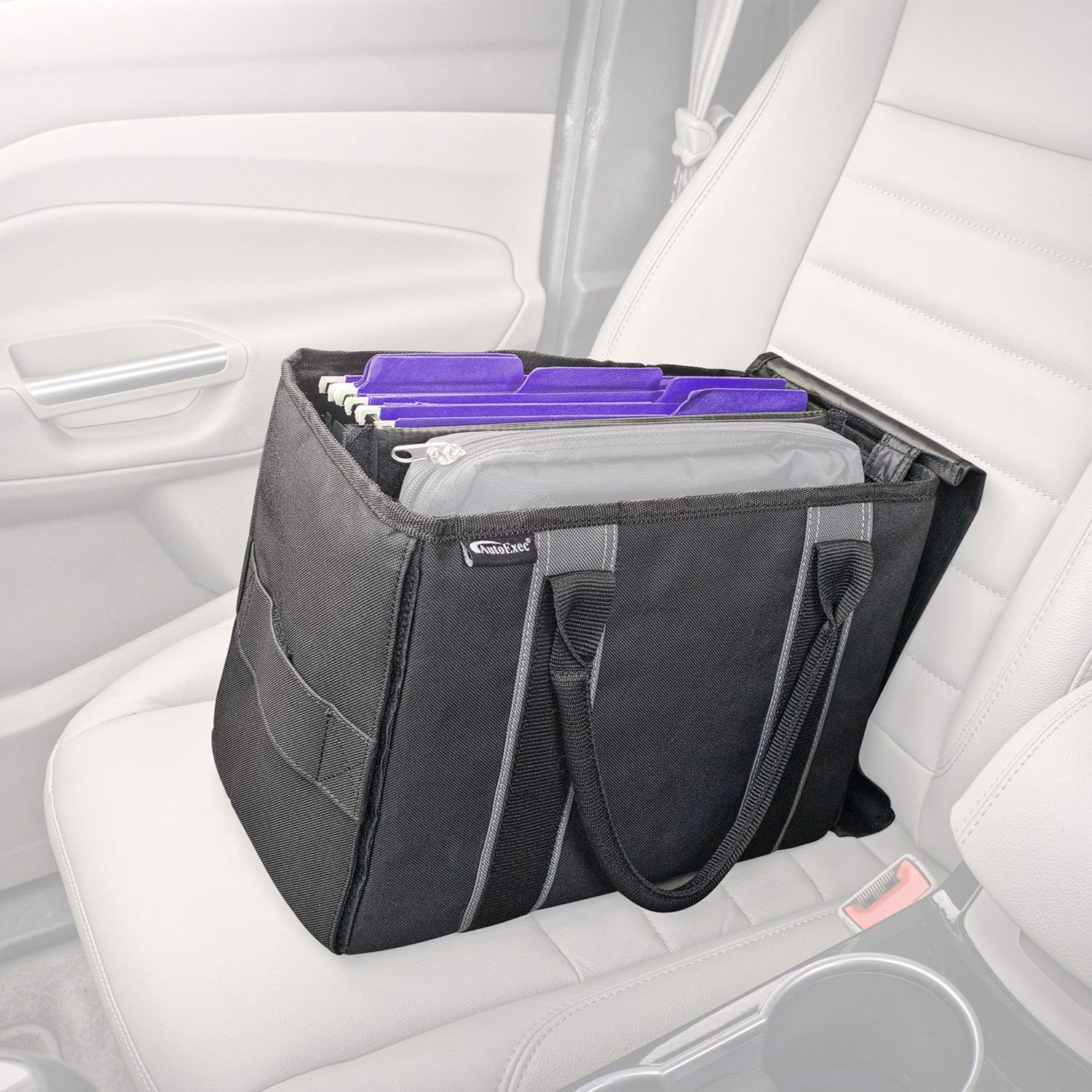AutoExec Mini File Tote Portable Car Organizer 14100 - Compact Vehicle Storage Solution with Free Ergonomics eBook - Perfect for Office Documents, Road Trips & Daily Commute