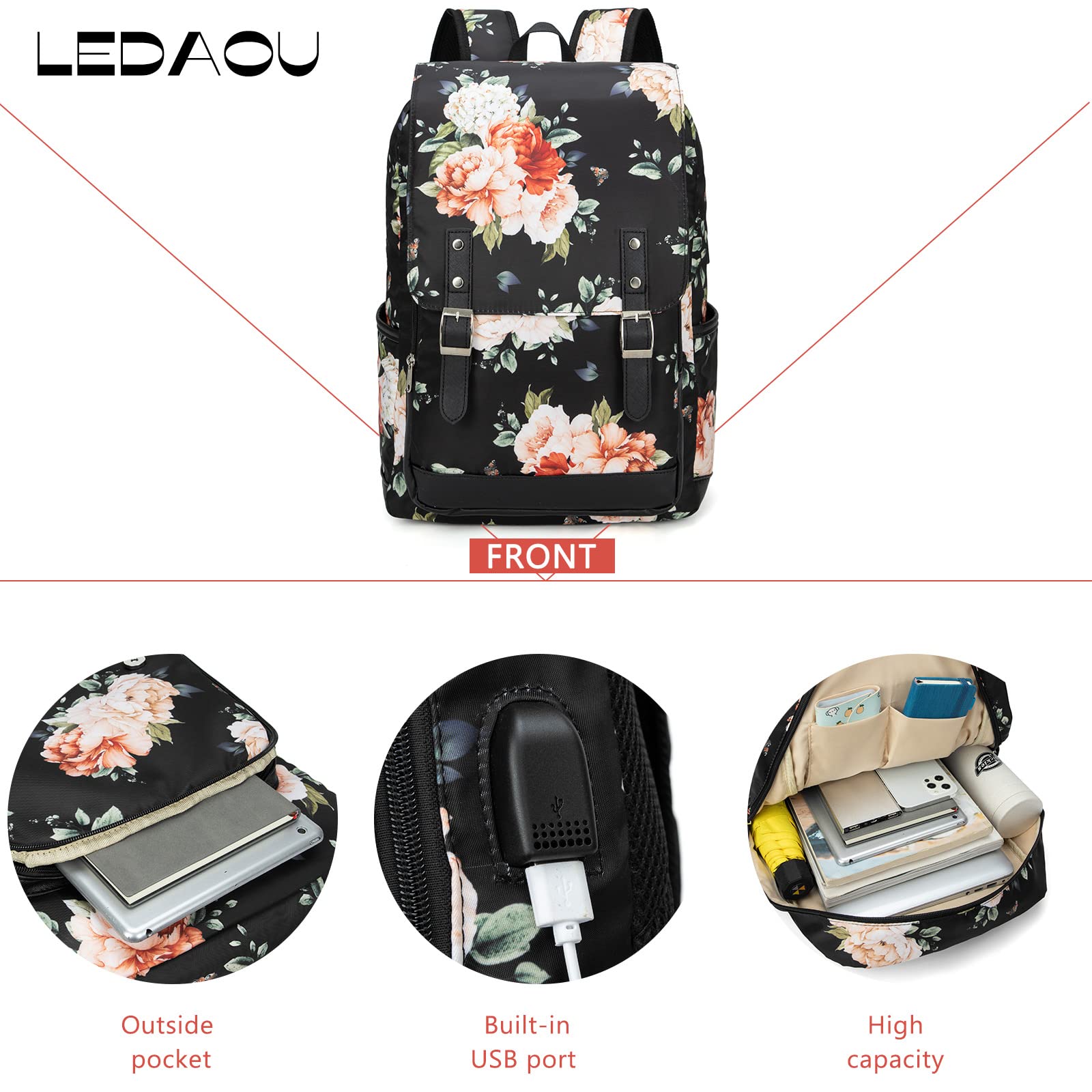 LEDAOU School Backpack for Teens - Lightweight Bookbag with USB Charging Port for Boys & Girls | Perfect for High School, College & Travel