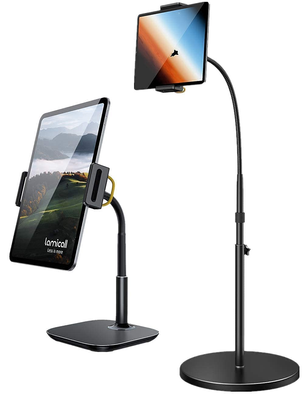 Lamicall Adjustable Tablet Stand for Desk and Floor - Black | Multi-Angle Viewing for Work, Study, and Entertainment
