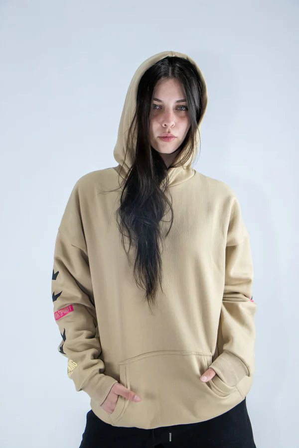 Women's Oversized Kangaroo Pocket Hoodie Beige - Soft Fleece Pullover for Casual Wear, Lounge & Outdoor Activities