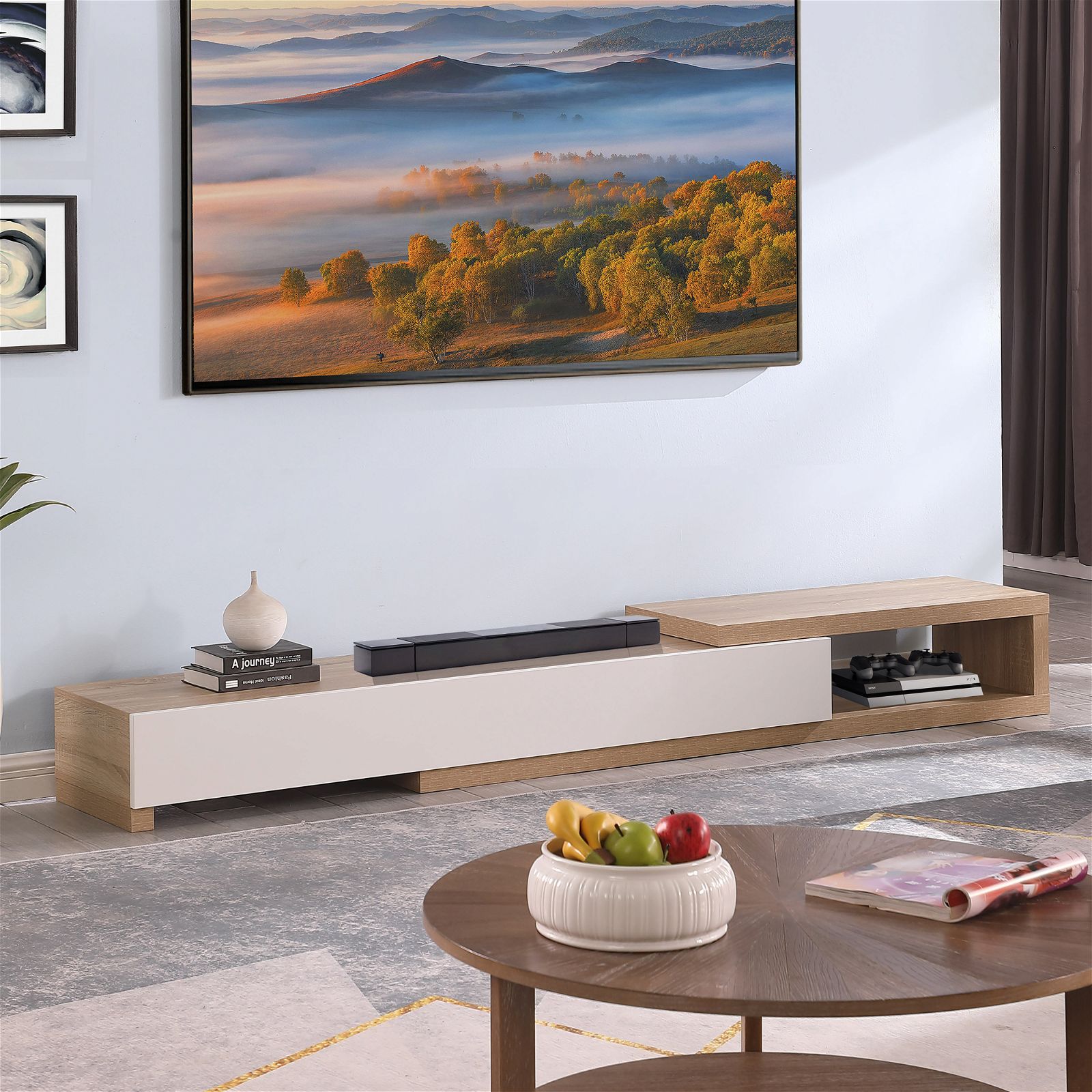 Criterion Durham Extendable TV Stand 260cm - Lowline Oak Wood Media Console for Living Room, Bedroom & Home Theater