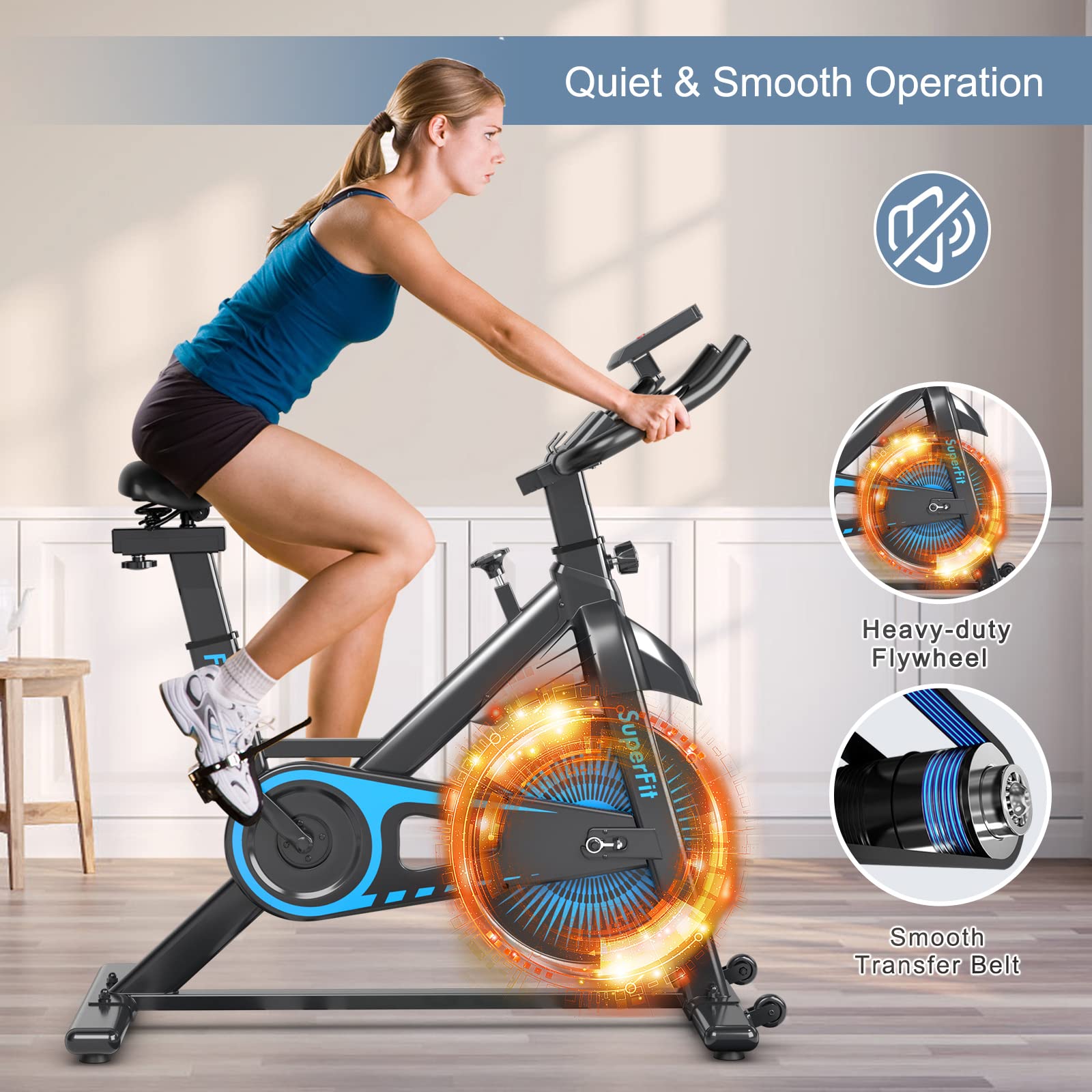 GYMAX Stationary Exercise Bike for Home Gym - Indoor Cycling Bike with LCD Monitor & Heart Rate Sensor, Adjustable Seat & Quiet Belt Drive - Perfect for Cardio Workout, Weight Loss & Home Fitness Training