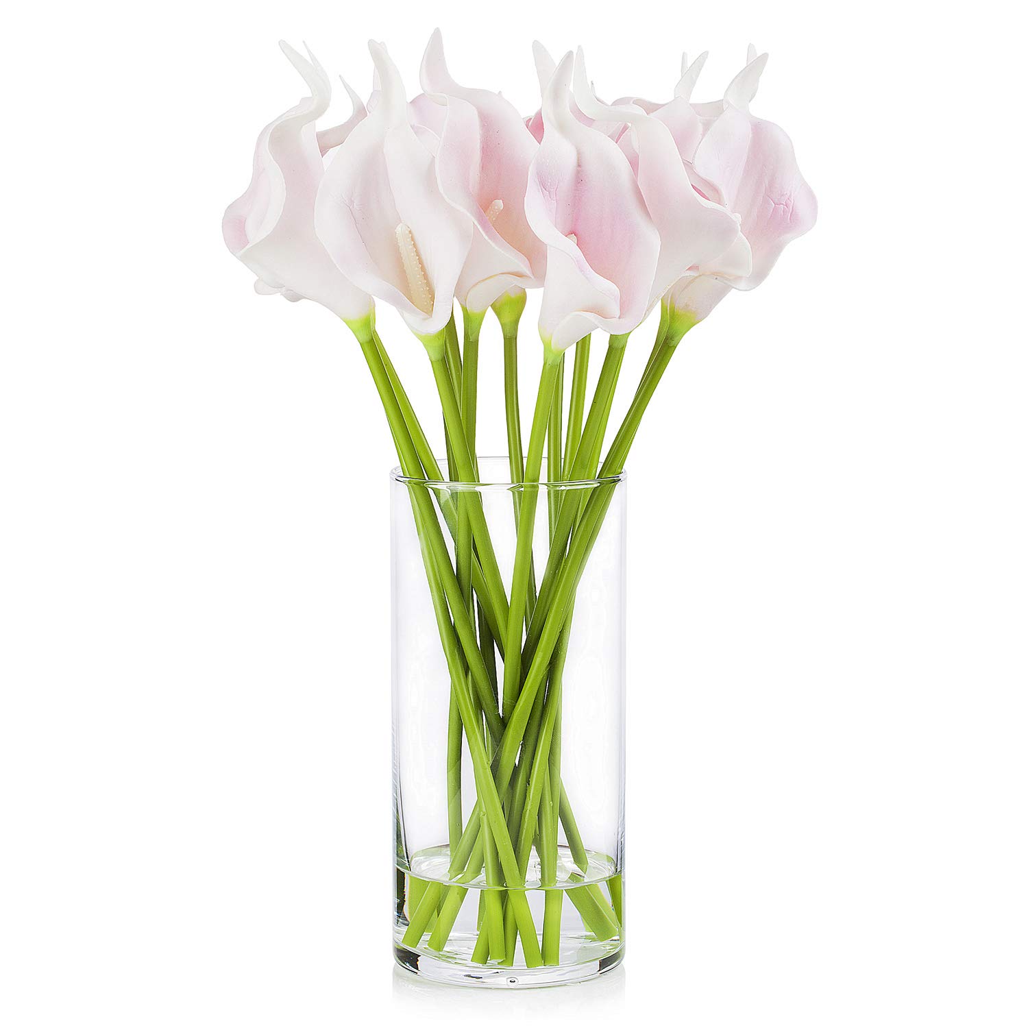 Premium Artificial Real Touch Calla Lily Flowers in Glass Vase with Faux Water - Elegant Home & Wedding Decor (Pink) | Perfect for Centerpieces, Table Decor, and Gift Giving
