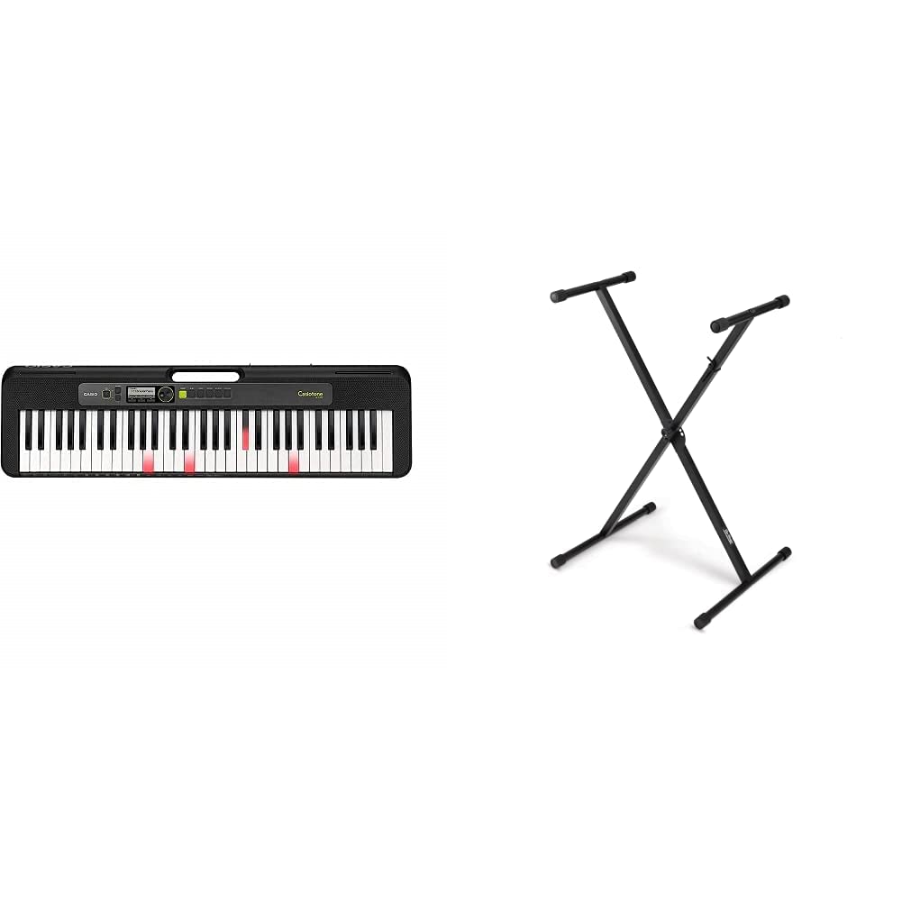 Casio LK-S250 61-Key Portable Keyboard with OnStage KS7190 Classic Single-X Keyboard Stand - Black | Perfect for Home Practice, Live Performances & Music Education