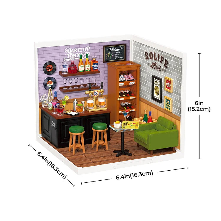 Rolife Leisurely Cheers Bar DIY Plastic Miniature House Kit - Mini Pub Model for Adults & Teens, Perfect for Home Decor, Gift Giving & Relaxing Hobby Projects