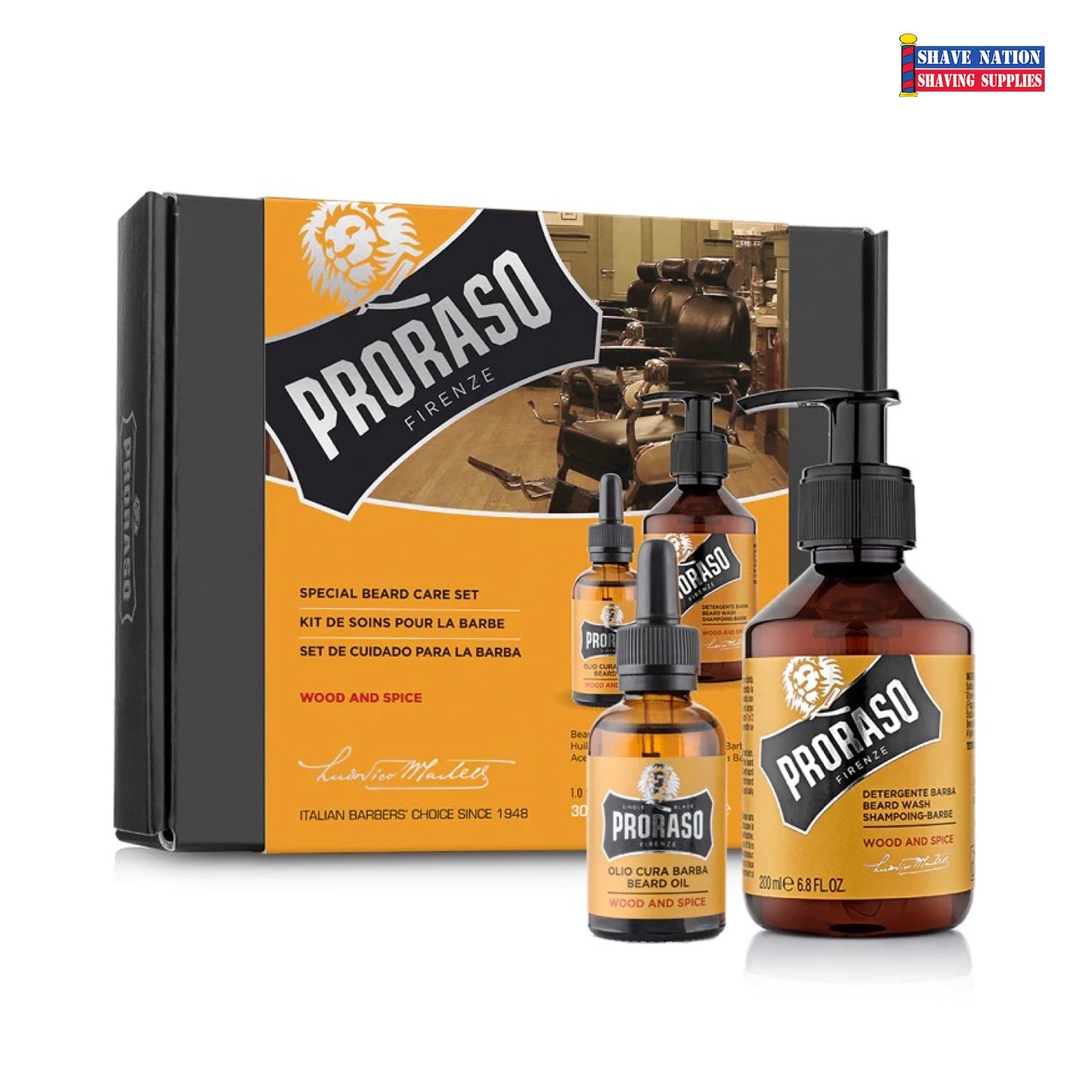 Proraso Beard Care Duo Box - Wood & Spice Beard Wash & Oil Set for Men - Grooming Kit for Soft, Healthy Facial Hair - Perfect for Daily Use & Gift Giving