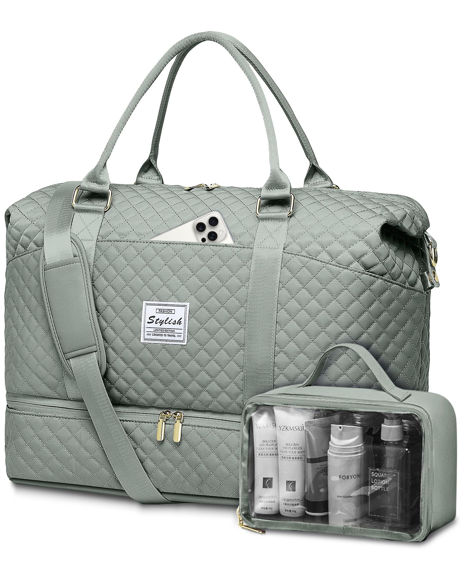 Women's Weekender Duffle Bag - Large Travel Duffel with Shoe Compartment, Carry-On Overnight Bag & Hospital Bag for Labor Delivery (Green) | Perfect for Weekend Getaways, Gym Trips & Maternity Hospital Visits