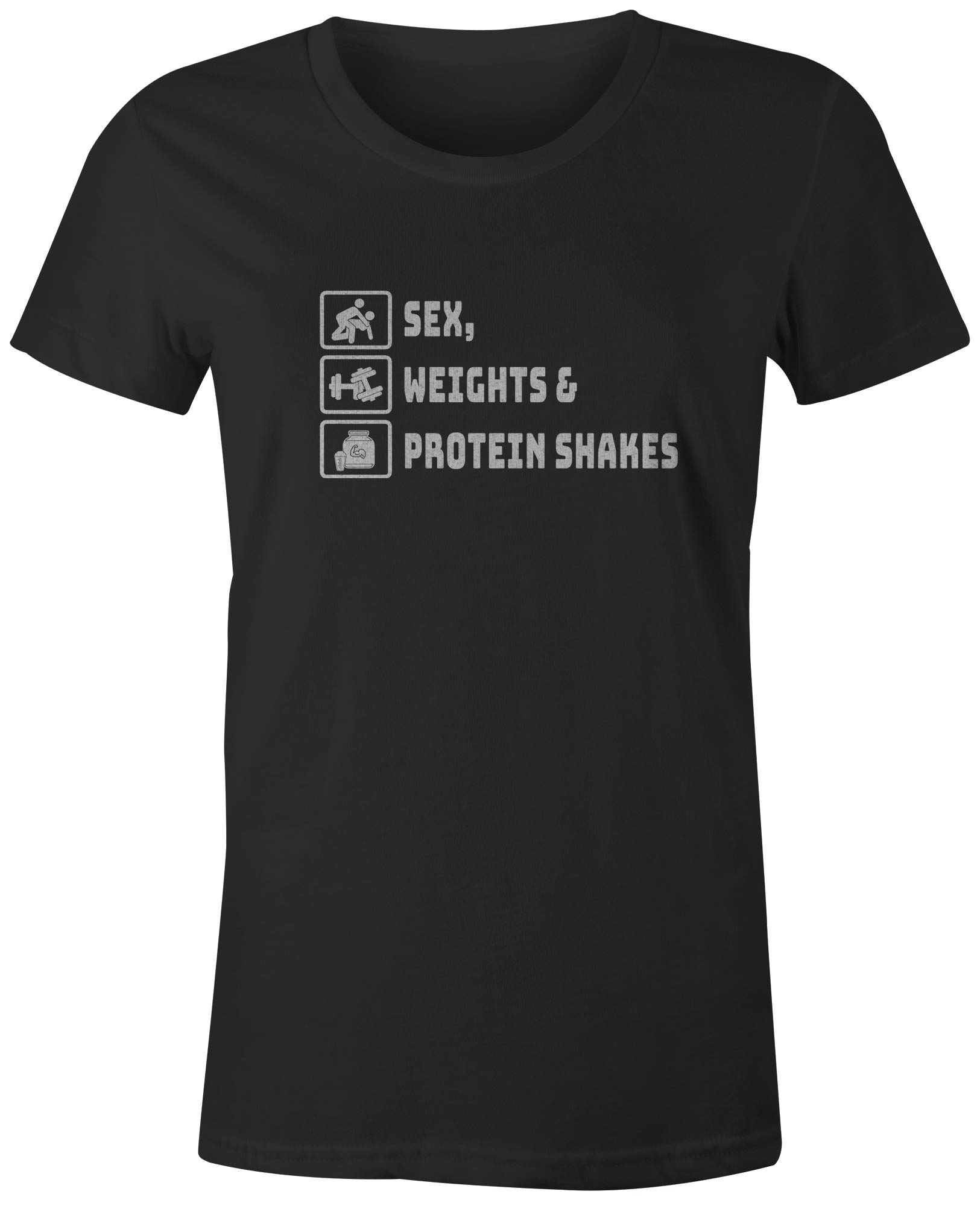 9 Crowns Funny Gym T-Shirt - Sex Weights & Protein Shakes Workout Tee for Gym Lovers | Perfect for Bodybuilding, Weightlifting & Fitness Enthusiasts