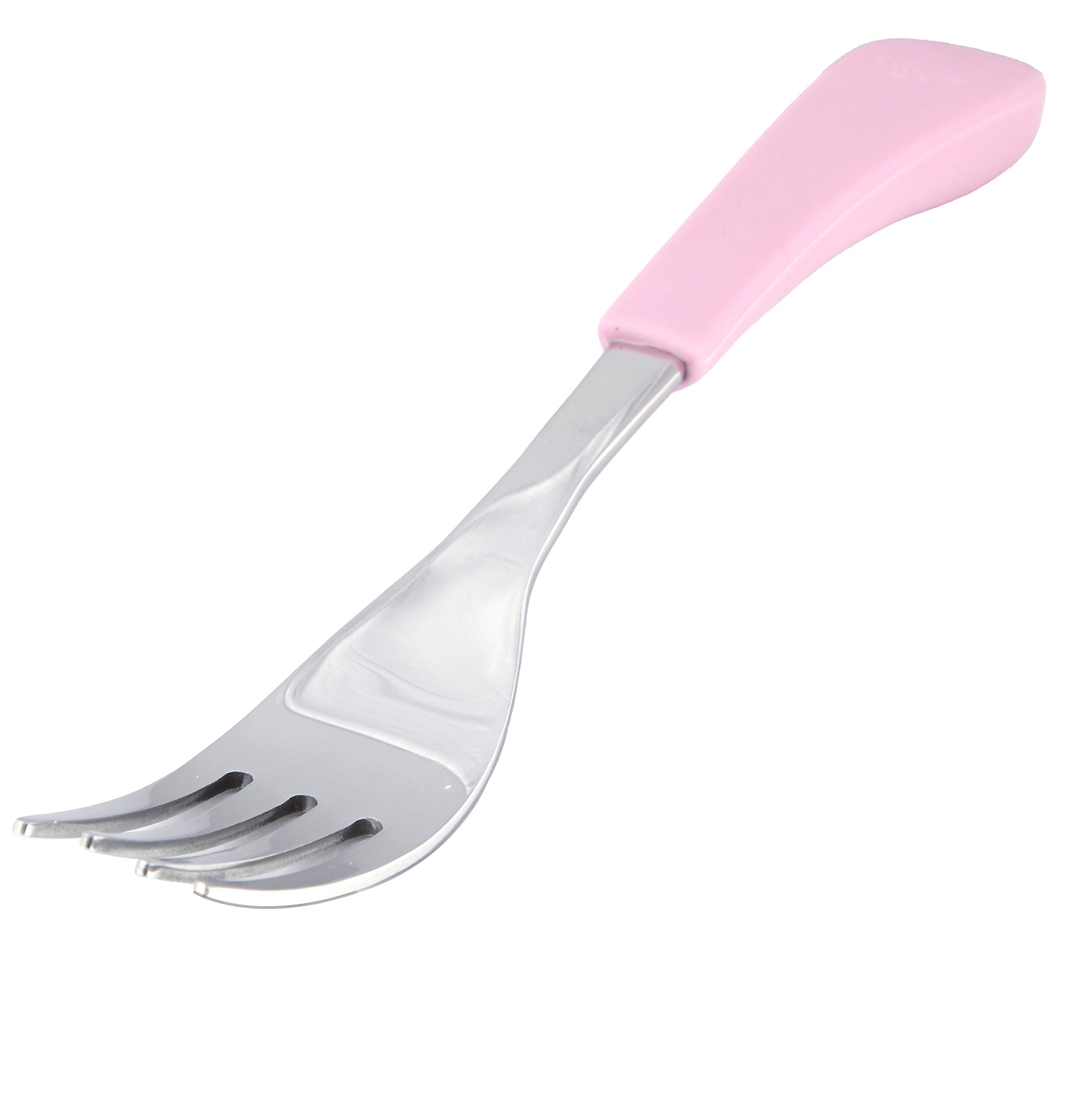 Avanchy Stainless Steel & Silicone Baby Fork Set - 2 Pack Toddler Self Feeding Utensils for Baby Led Weaning | BPA-Free, Safe First Forks for Kids | Perfect for Home, Travel & Restaurant Dining (Pink)