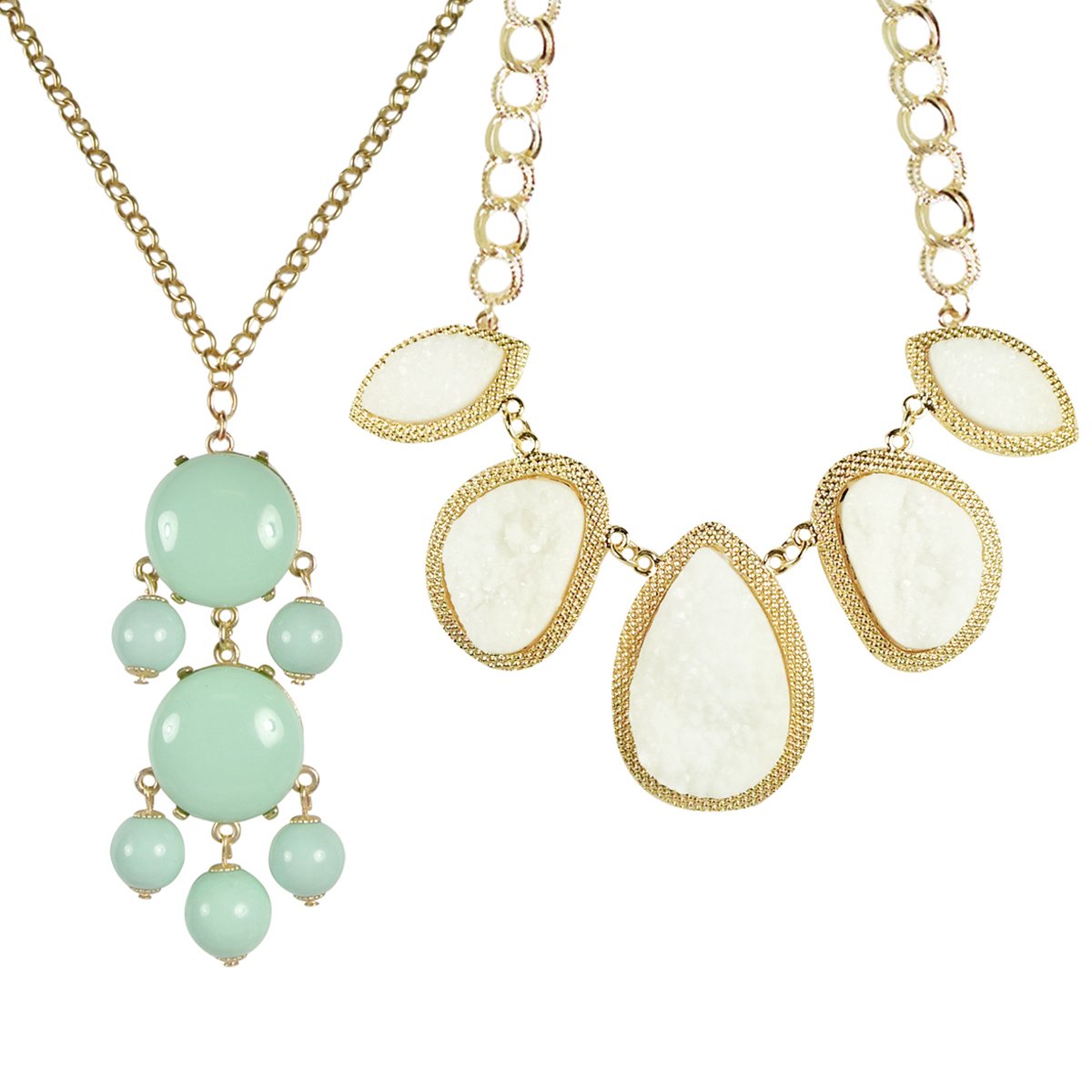 Mint Green Beaded Necklace & White Teardrop Pendant - Elegant Jewelry for Parties & Gifts