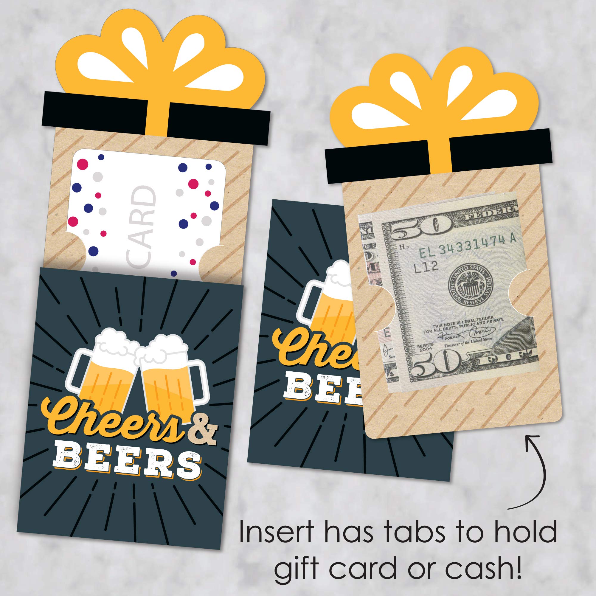 Cheers & Beers Happy Birthday Party Money & Gift Card Holders - Set of 8 Sleeves for Cash, Gift Cards & Greetings - Perfect for Birthday Celebrations, Office Gifts & Special Occasions