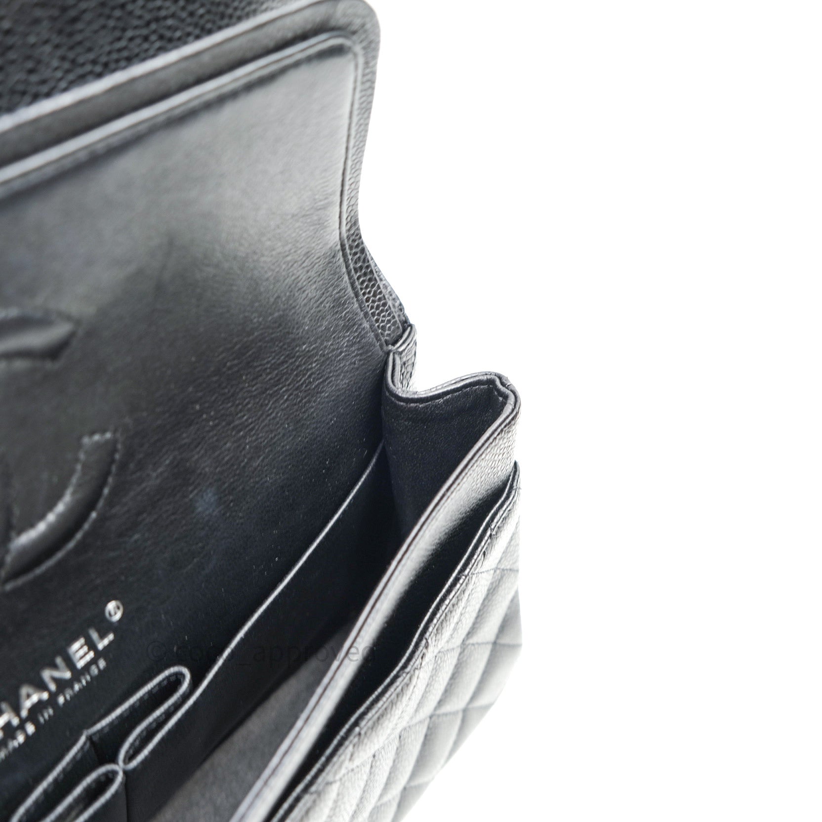 Chanel Classic Double Flap M/L Black Caviar Leather Bag with Silver Hardware - Luxury Designer Handbag for Women, Perfect for Work, Evening & Special Occasions