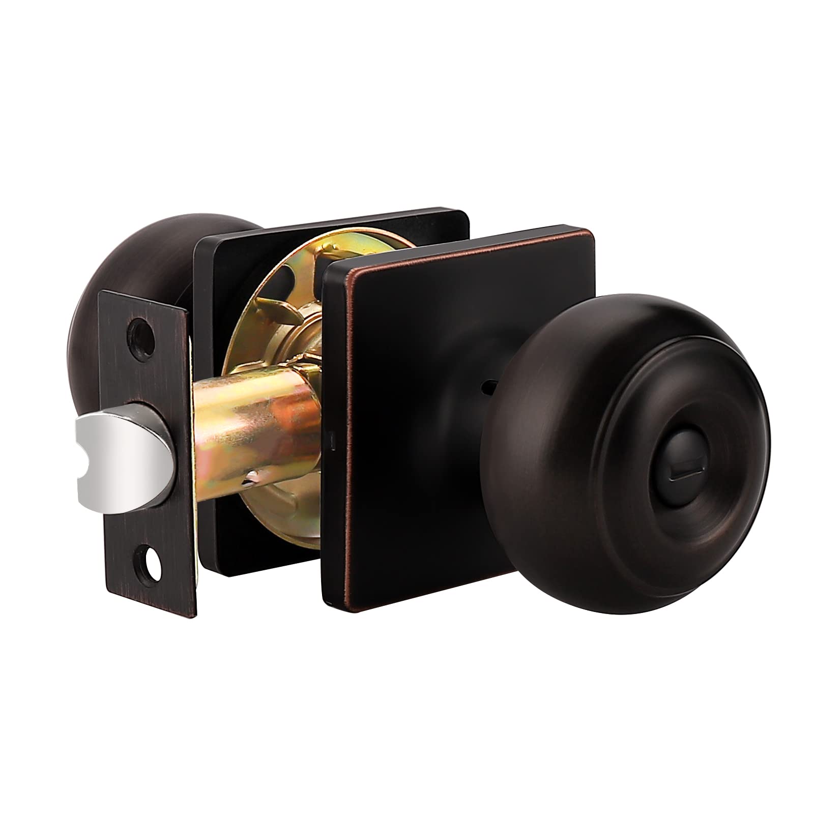 Probrico Oil Rubbed Bronze Privacy Door Knob - 1 Pack Flat Ball Bedroom Bathroom Lock with Square Rosette - Perfect for Interior Doors, Bathrooms, and Closets