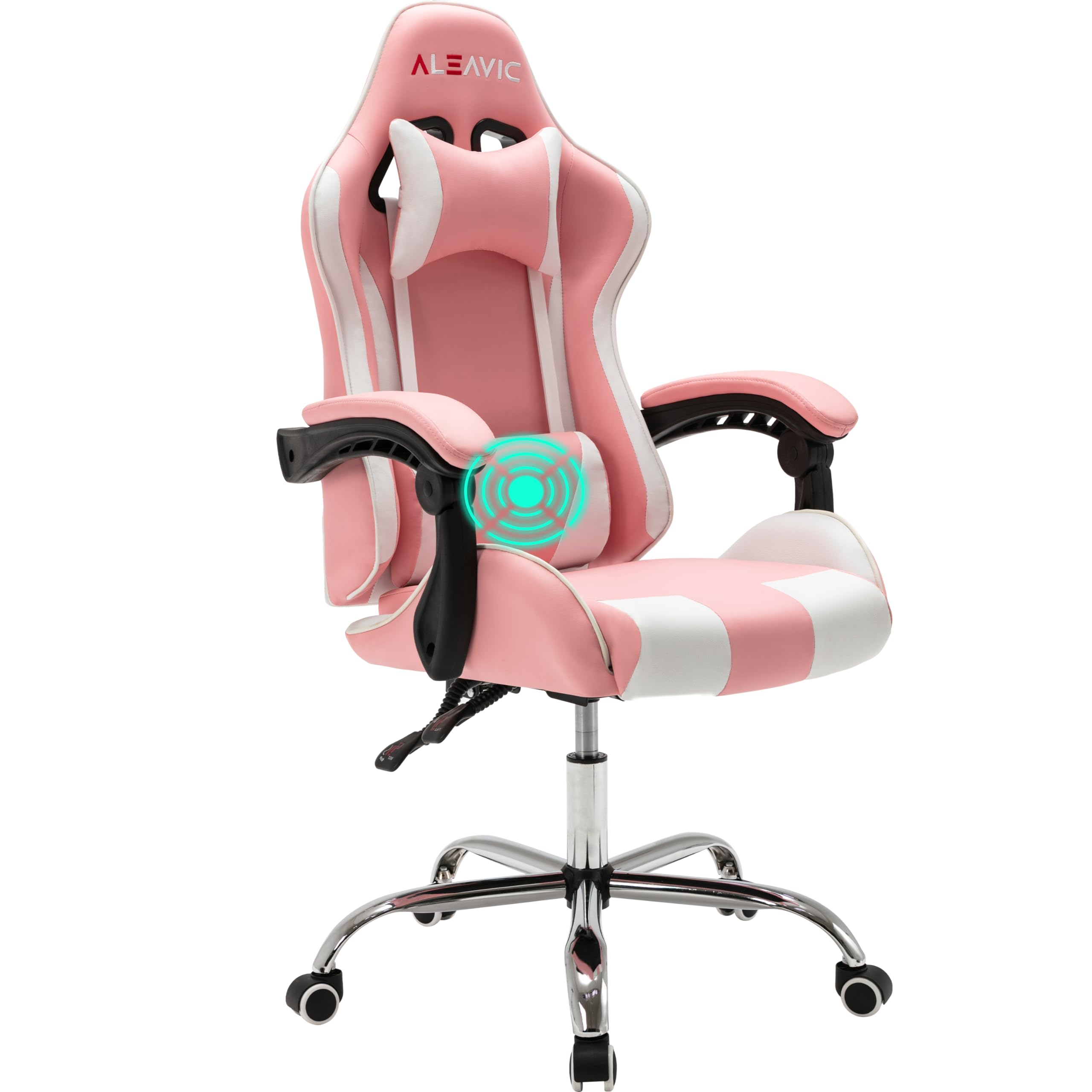 ALEAVIC Ergonomic Gaming Chair for Adults - High Back Computer Chair with Adjustable Headrest & Lumbar Support - Pink & White - Perfect for PC Gaming, Office Work & Home Desk Setup