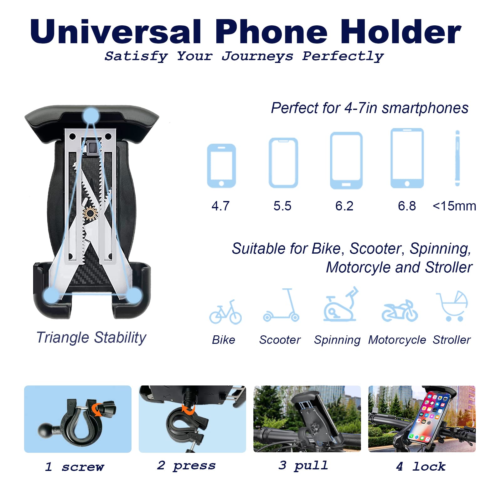 LAZORA Universal Bike Phone Mount - Motorcycle & Bicycle Phone Holder for iPhone & Android (4.7
