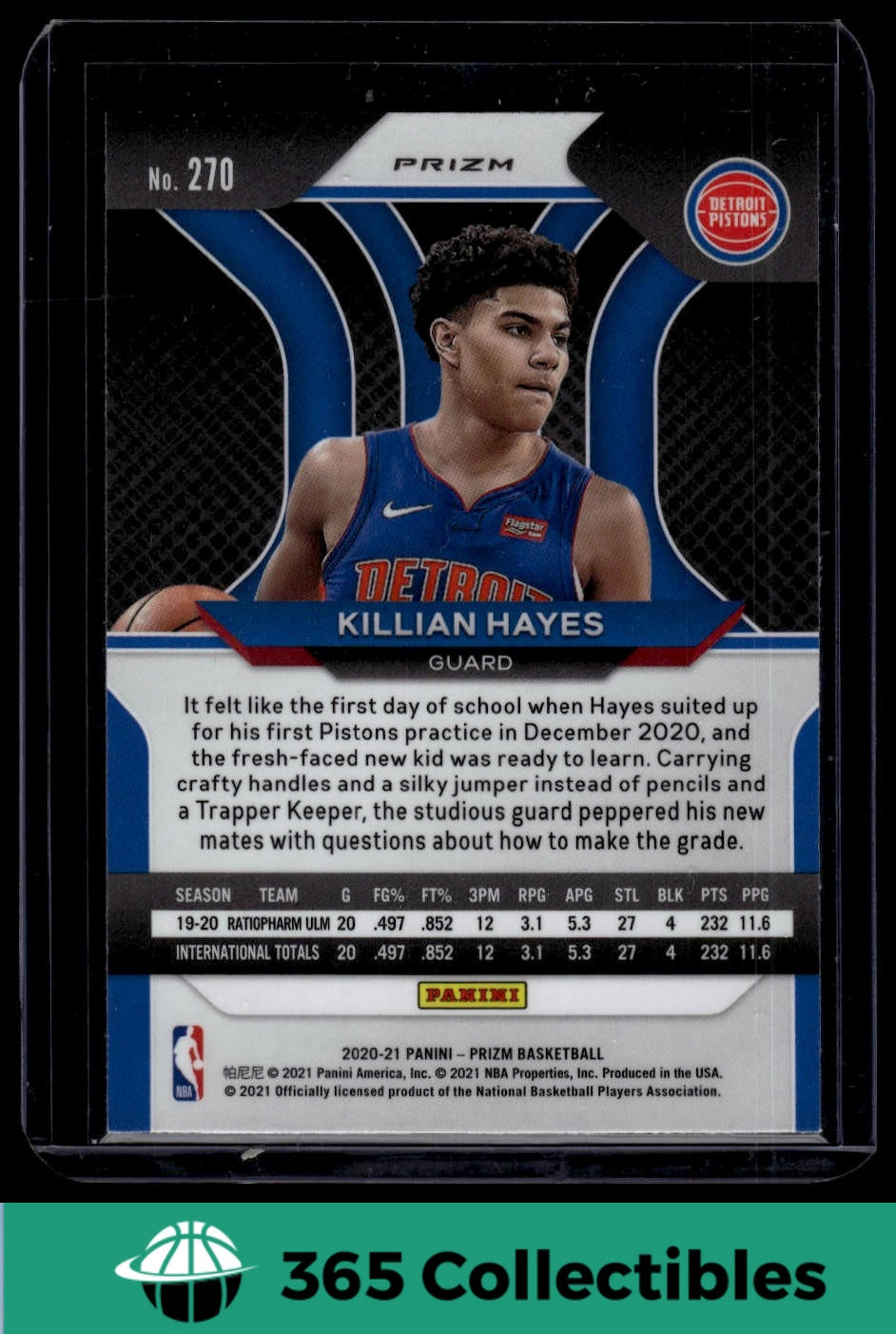 2020-21 Panini Prizm Killian Hayes Rookie Card #270 - Detroit Pistons NBA Basketball Trading Card | Perfect for Collectors, Investors & Sports Fans