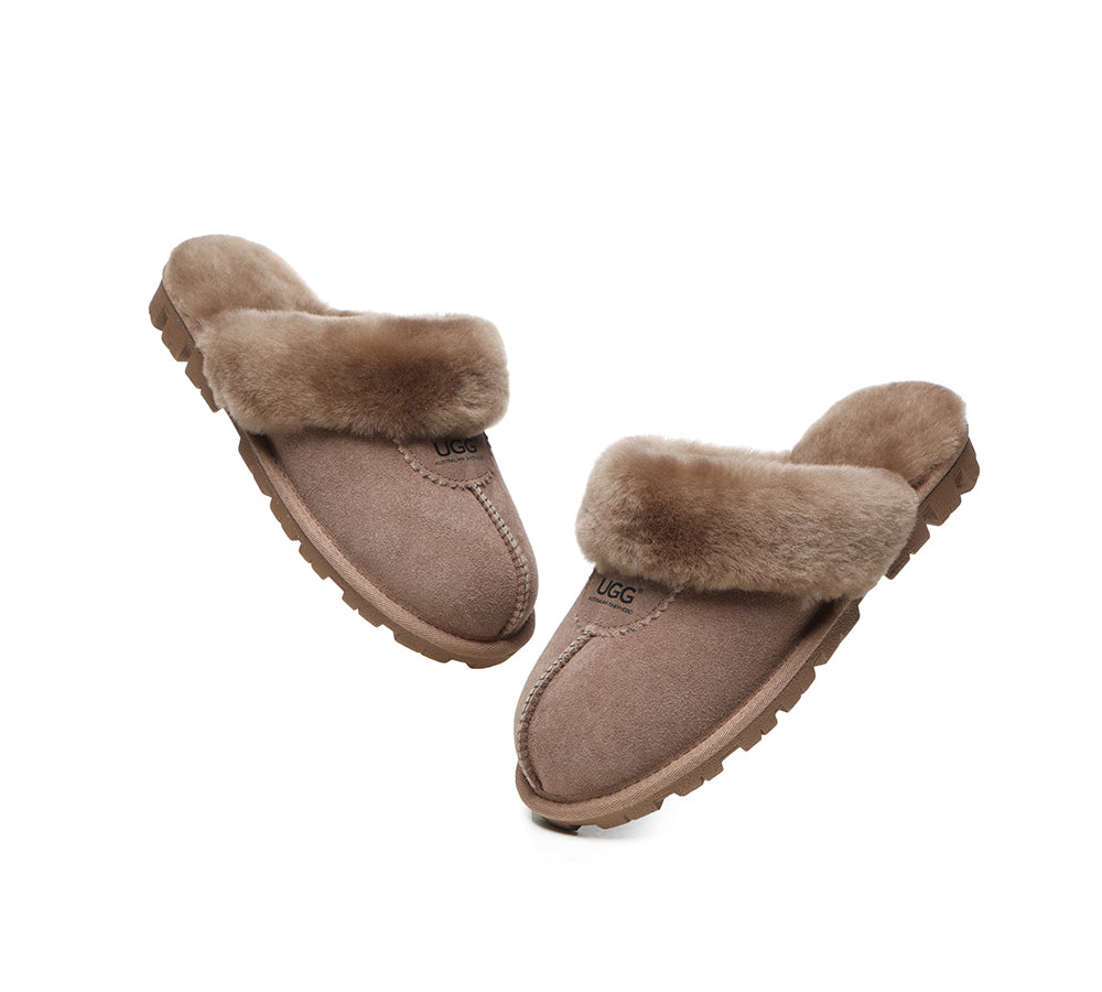Australian Shepherd® UGG Slippers - Double Face Sheepskin Wool Scuff Waffle House Shoes for Women & Men | Cozy Indoor/Outdoor Winter Footwear
